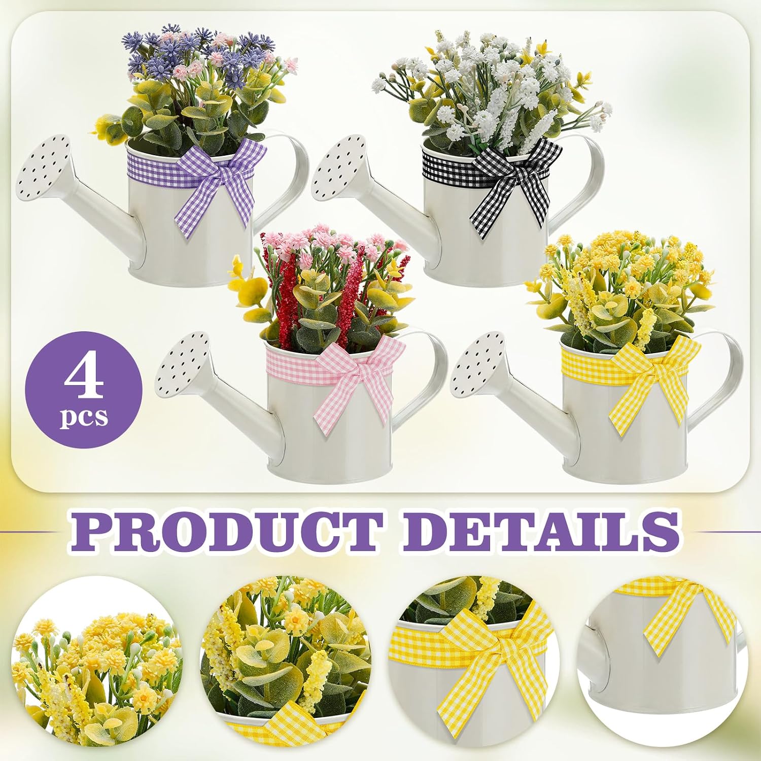 Suncalla 4 Set Fake Flowers Centerpieces for Tables Artificial Flower Plants Spring Farmhouse Tiered Tray Decor for Rustic Home Decor Party Wedding Office Patio Table Desk Decoration