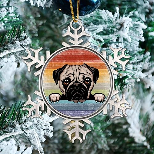 Miniatura 30 de Presa Canario Tree Decoration Ornament - Christmas Snowflake Ornament - Dog Lover Mom Gift Peeking Dog Snowflake Metal Ornaments for Xmas Tree LGBTQ