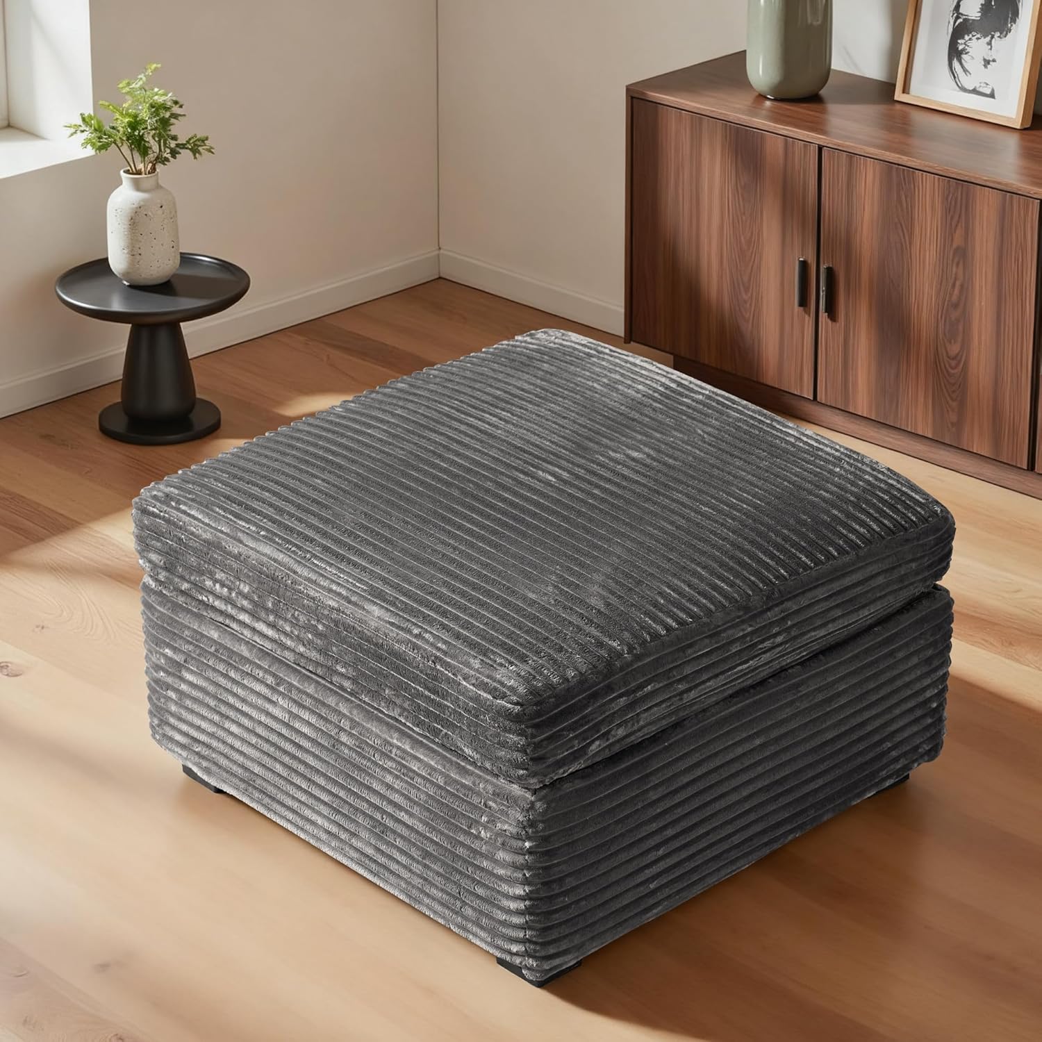 ovios 32.7 inches Ottoman Seat Module for Modular Sectional Sofa Couch Loveseat, Customizable DIY Combination L, U, V Shaped Plush Corduroy Sofas Couches for Living Room, Grey