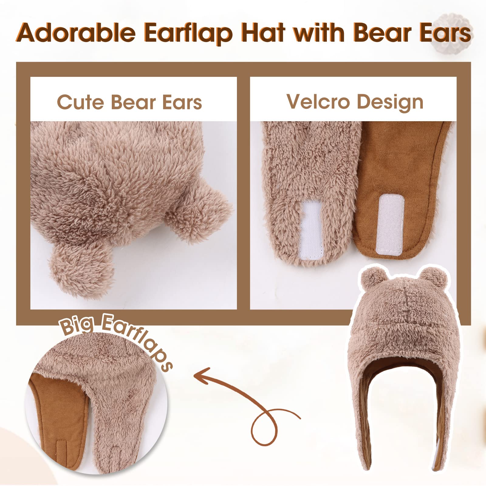 Fleece Baby Hat Scarf Mitten Set Winter Toddler Beanie Warm Mittens Infant Scarves Ears Earflap Hats for Baby Boys Girls