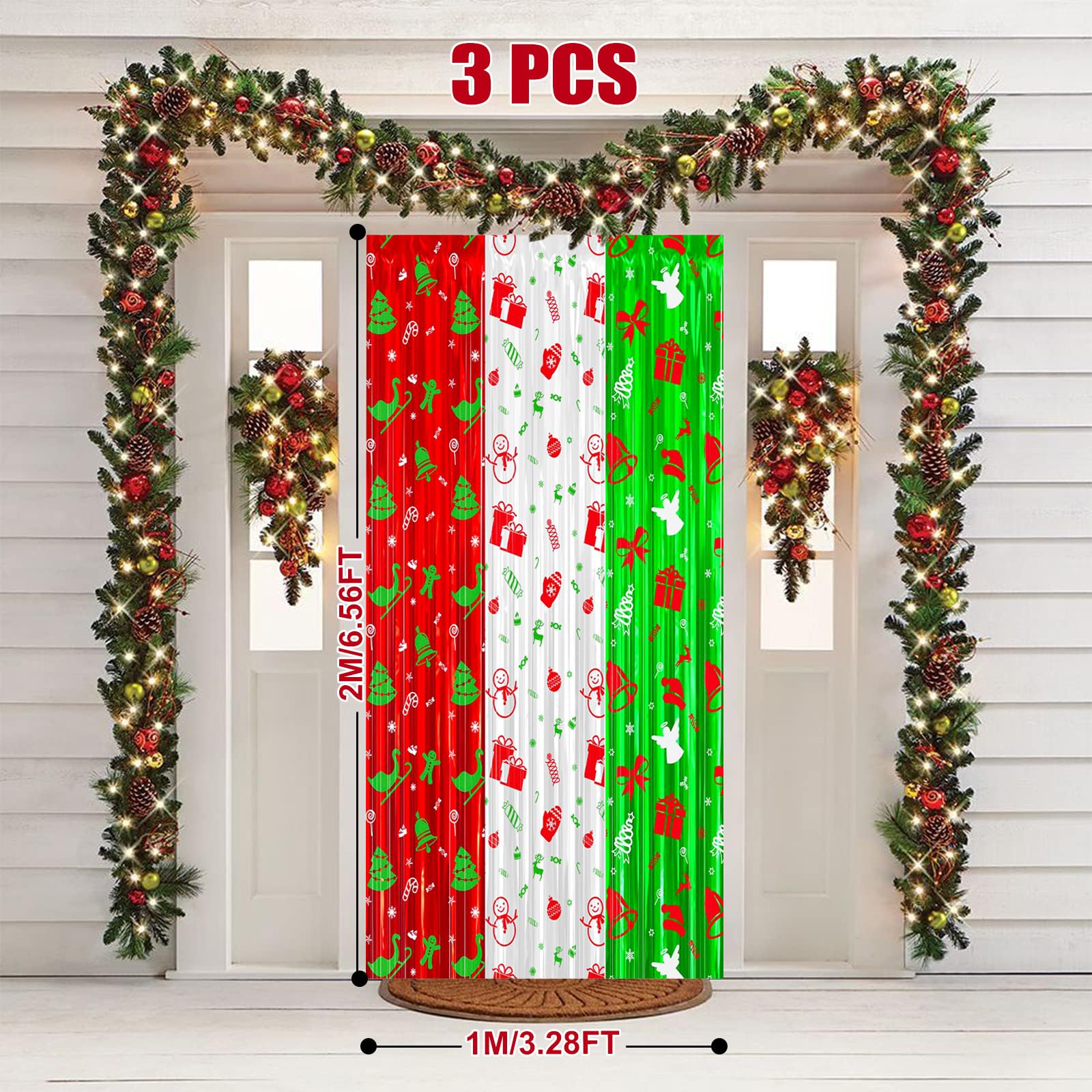 RIDEAU FRANGES EN Forme D'Arbre De Noël:1X2M Vert Rideau