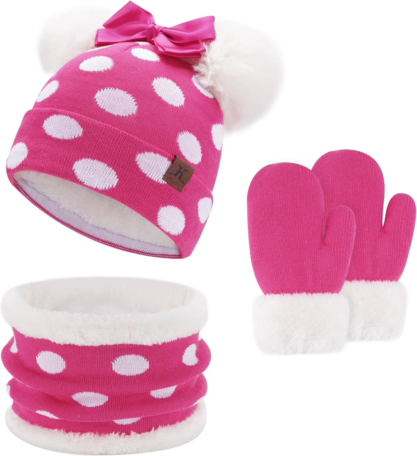 ZASFOU Kinder Winter Set 0-4 Jahre - Mütze, Schlauchschal & Fäustlinge Mit Pompon