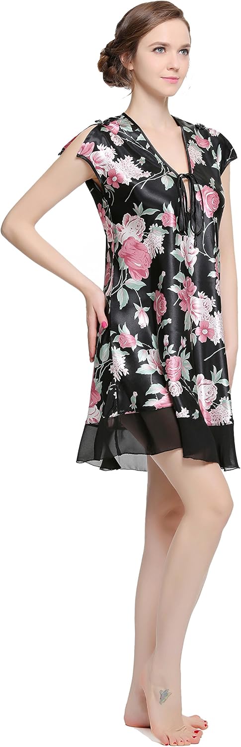 Lavenderi Women's Sleeveless Nightgown Silky Nightdress Printed Satin Sleepwear - Image 2