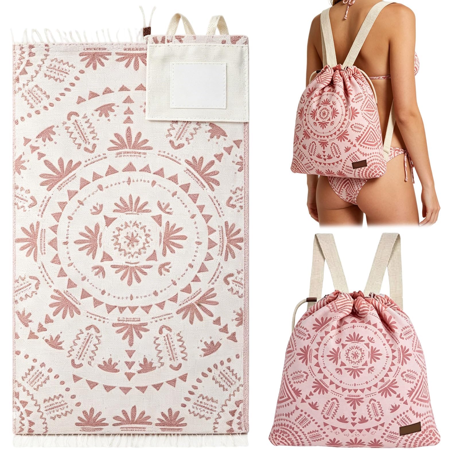 2 in 1 Beach Towel Bag Convertible Towel Bag Backpack - 70.86''*35.43'' Oversized Sand Free Microfiber Beach Towel Backpack with Inner Zip Pocket - Lightweight Quick Dry Travel Blanket Bag (F)