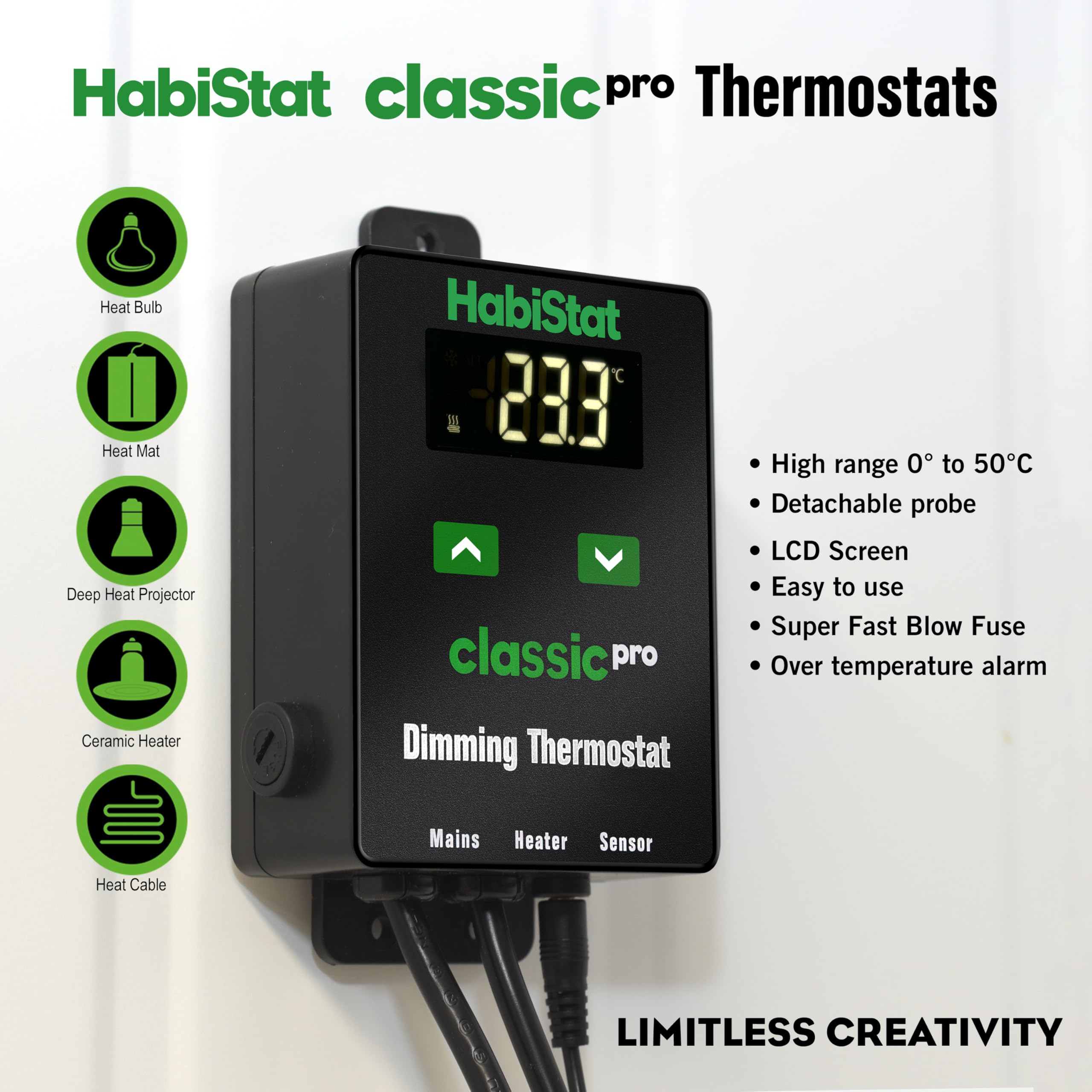Habistat Classic Pro Thermostat de vivarium à intensité variable Noir 450 W Accessoire terrarium d'intérieur Thermostat régulateur de température pour animaux de compagnie, serpent, gecko, dragon