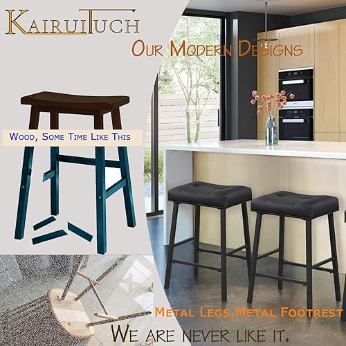 Miniatura 4 de Taburetes de bar de 24 pulgadas, taburetes de bar de cocina de altura de mostrador para bar casero, acolchado de asiento de sillín, patas de metal