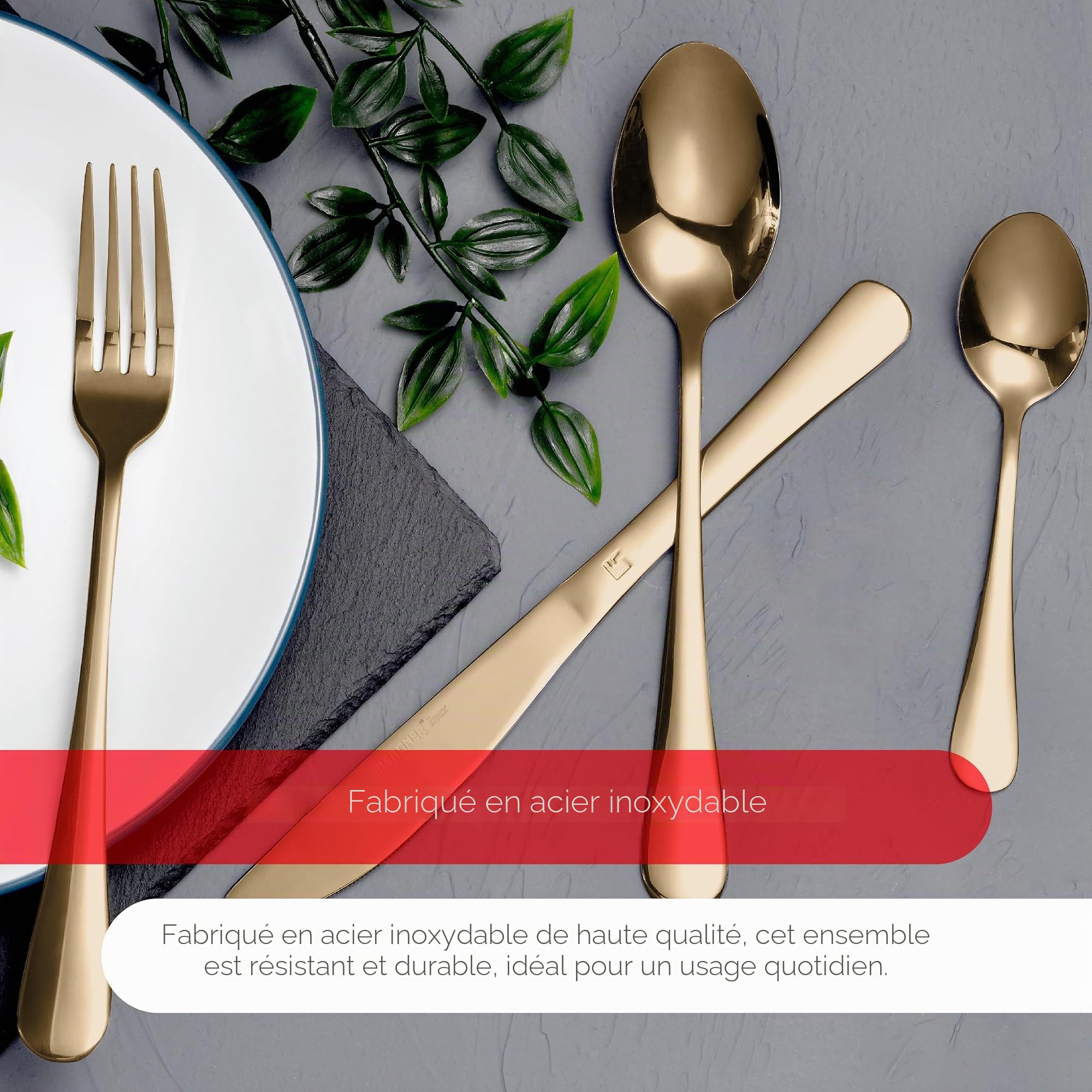 Set de 24 couverts en acier inoxydable collection Munich Champagne Shiny