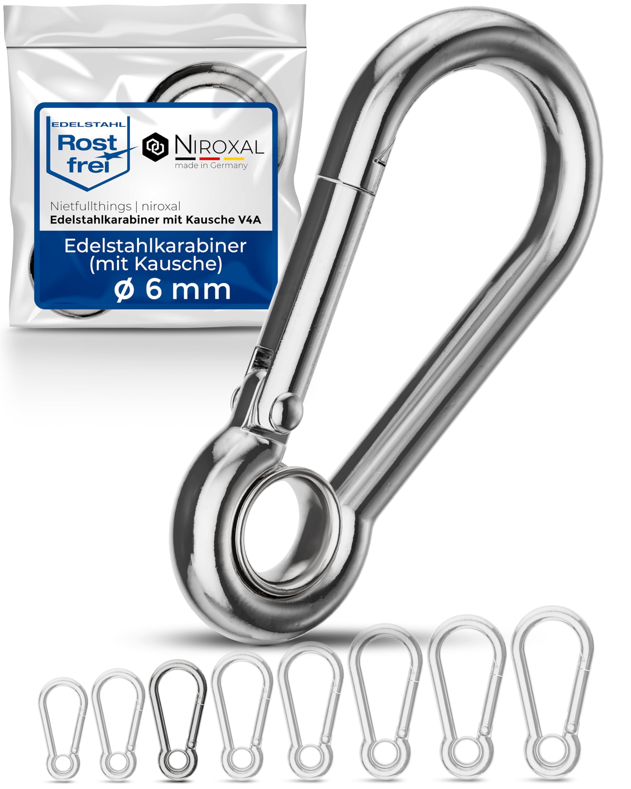 MissZM, moschettone a molla in acciaio inox, portachiavi per zaino, campeggio, escursionismo, bambini, altalena, viaggi, pesca, impermeabile, antiruggine, forte e durevole (10, M6