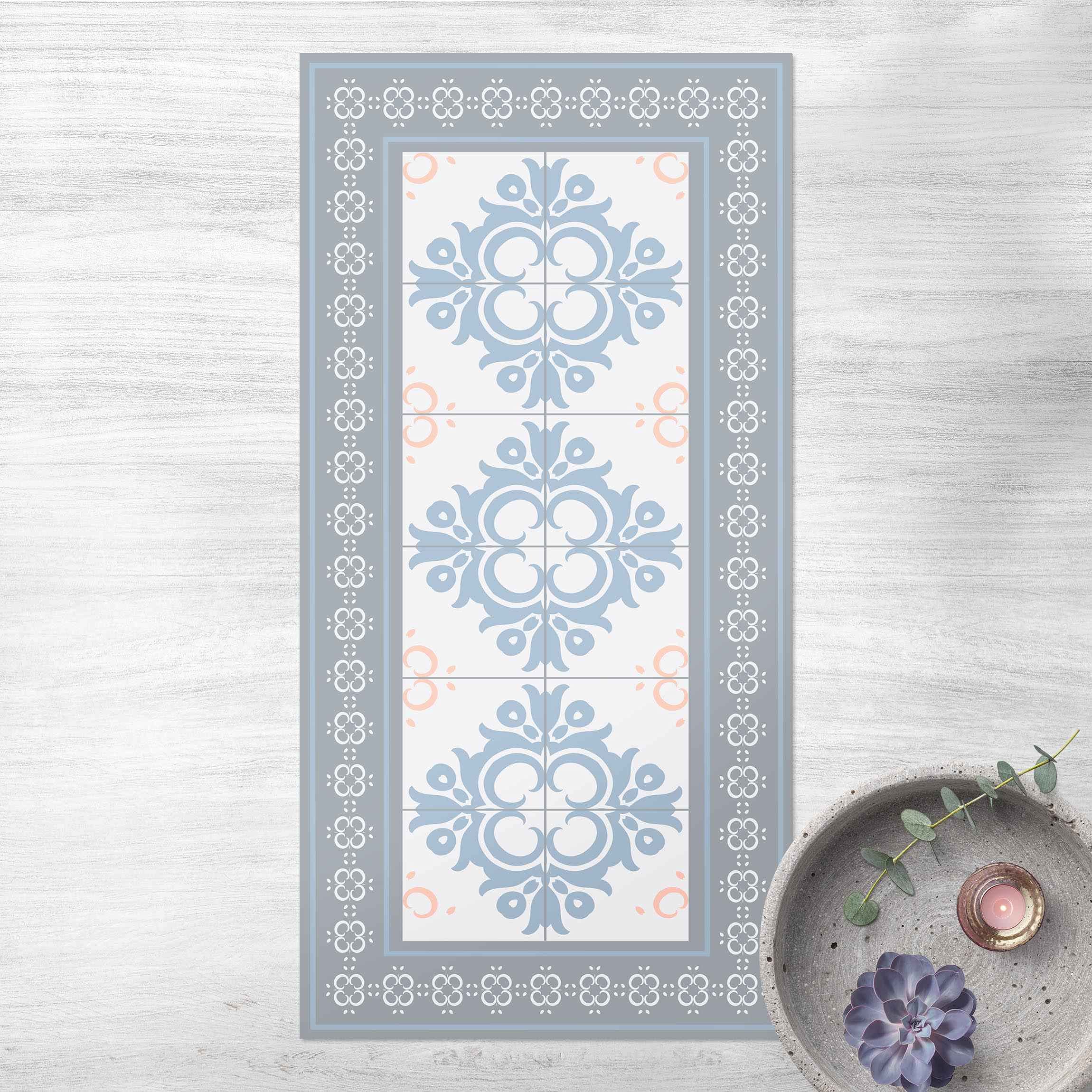 Vinylteppich nass abwischbar Muster Bodenschutz - Made in Germany - Geometrisch Fliesenoptik 2,2mm dünne Vinyl Bodenmatte Pastell Küche Flur trittsichere Matte 2858 (70x140cm)
