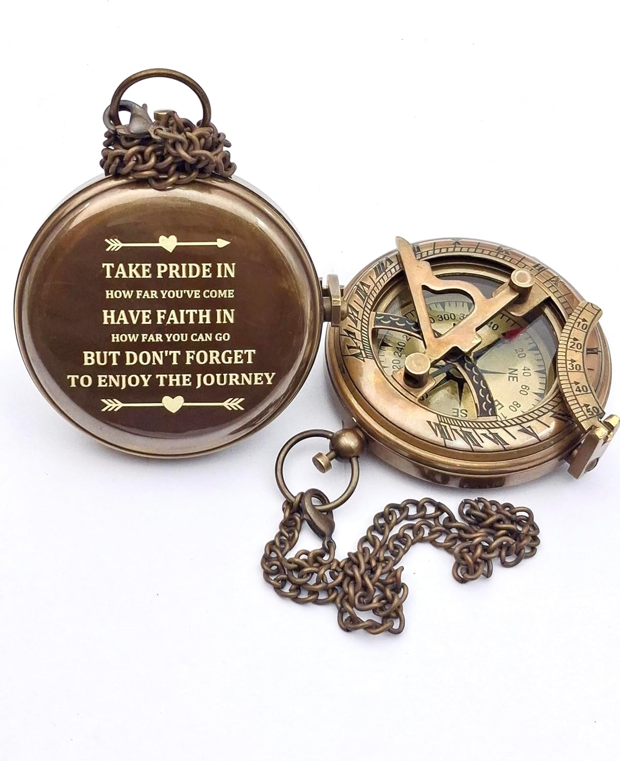 Graduation Gifts for Him Her Class of 2026 Seniors Students Personalized Sundial Compass with Leather Case - Handcrafted Vintage Brass Sundial Compass - Engraved Brass Compass Gift for Men