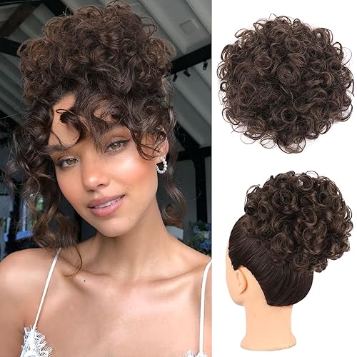 Extensiones de cabello rizado y ondulado con cordón para mujeres negras, extensiones de cola de caballo sintéticas sueltas grandes y rizadas, color