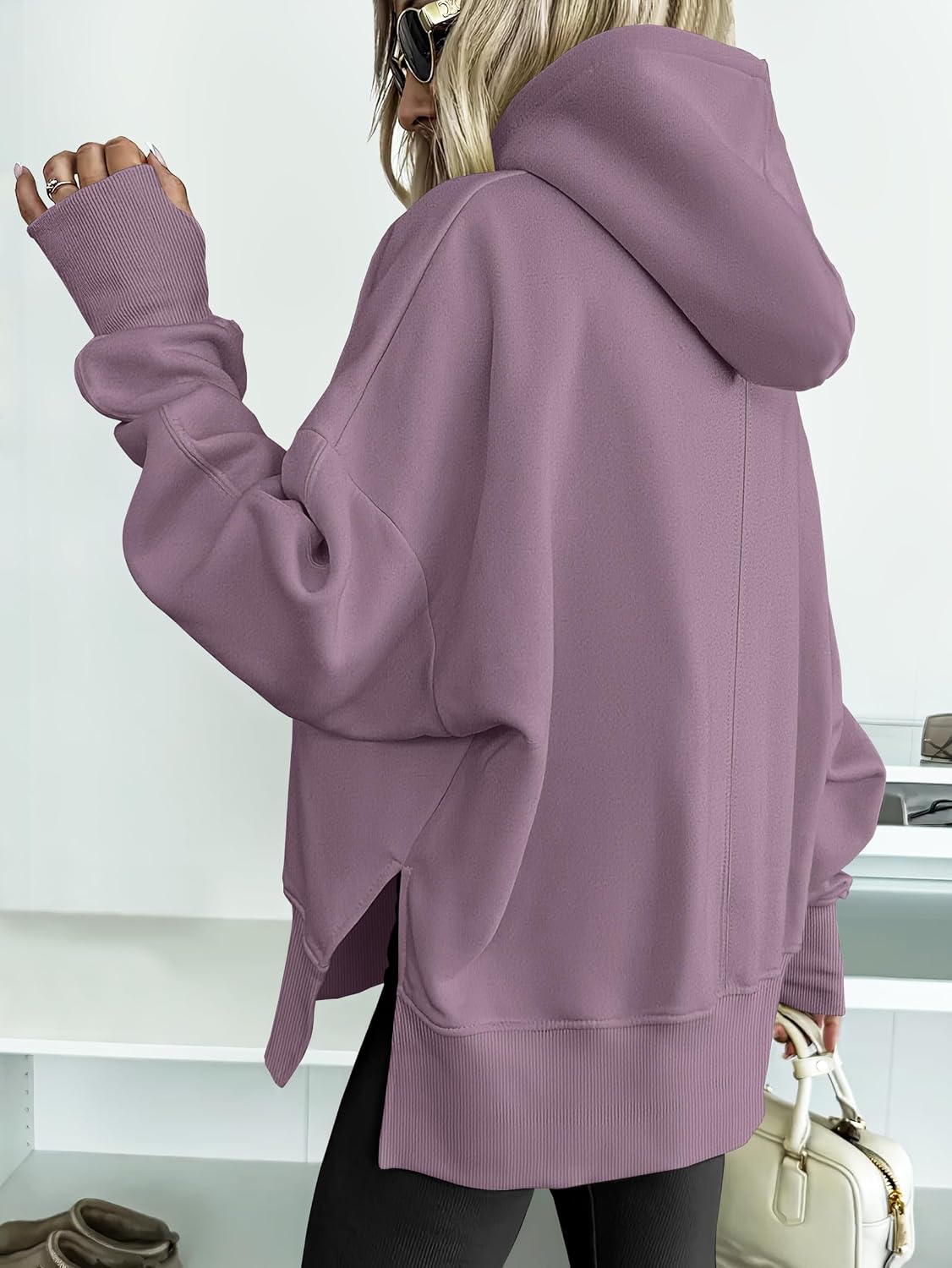 ANRABESS Womens Oversized Hoodies Long Sleeve Fleece Side Slit Hooded Sweatshirts Pullover 2026 Fall Outfits Y2K Clothes