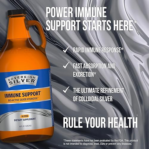 Miniatura 6 de Sovereign Silver Apoyo inmunológico: plata coloidal, hidrosol de plata bio-activo, 10 ppm, parte superior de giro líquido, 64 onzas líquidas