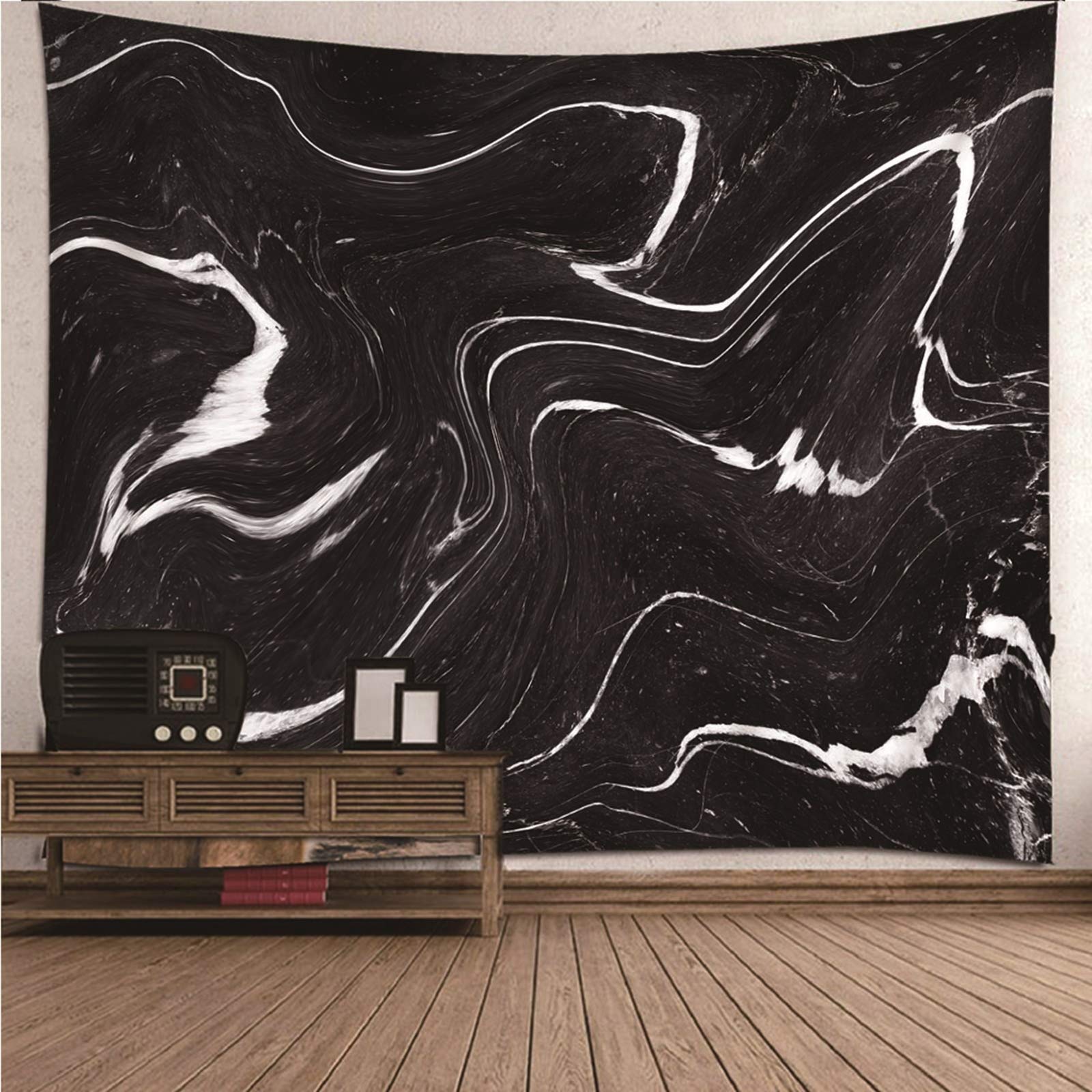 EHOMERY Tapestries Long Extra Large Wall Tapestry Black White Abstract Pattern Hanging Blanket Living Room Bedroom Art Décor 300X260Cm