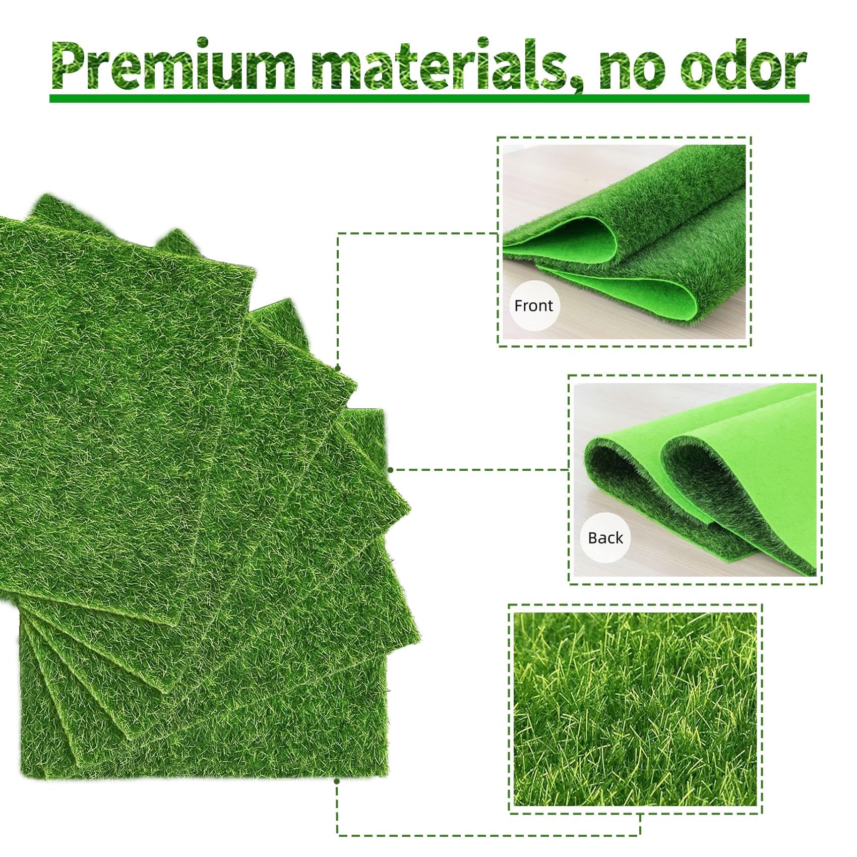 Mini Pelouse Synthétique 4 Pièces 15x15cm - Fausse Herbe Réaliste Pour Maison De Poupée