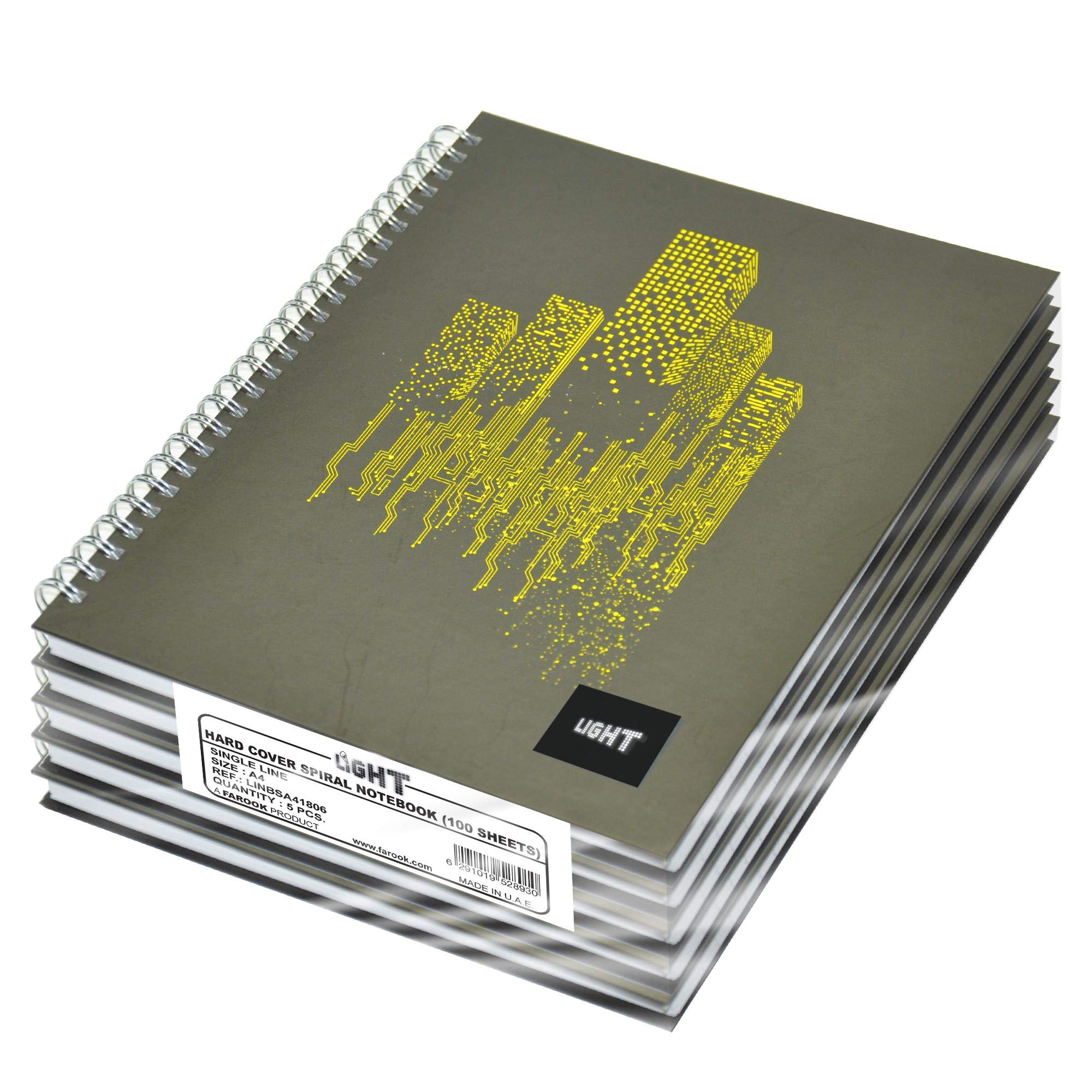 FIS Light Spiral Hard Cover Notebook (Pack of 5 Pieces, 100 Sheets, A4, LINBSA41806)