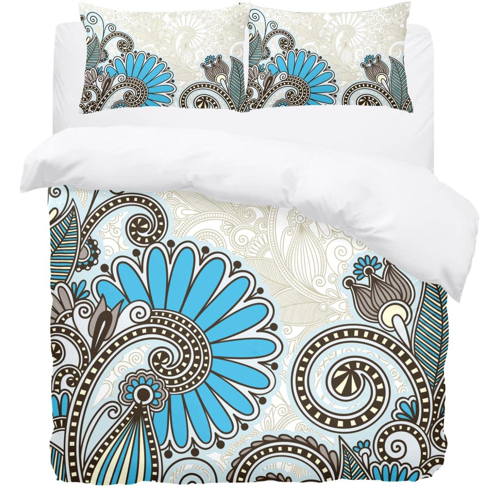 Parure de lit 1 housse de couette 2 taies d'oreiller vintage floral retro