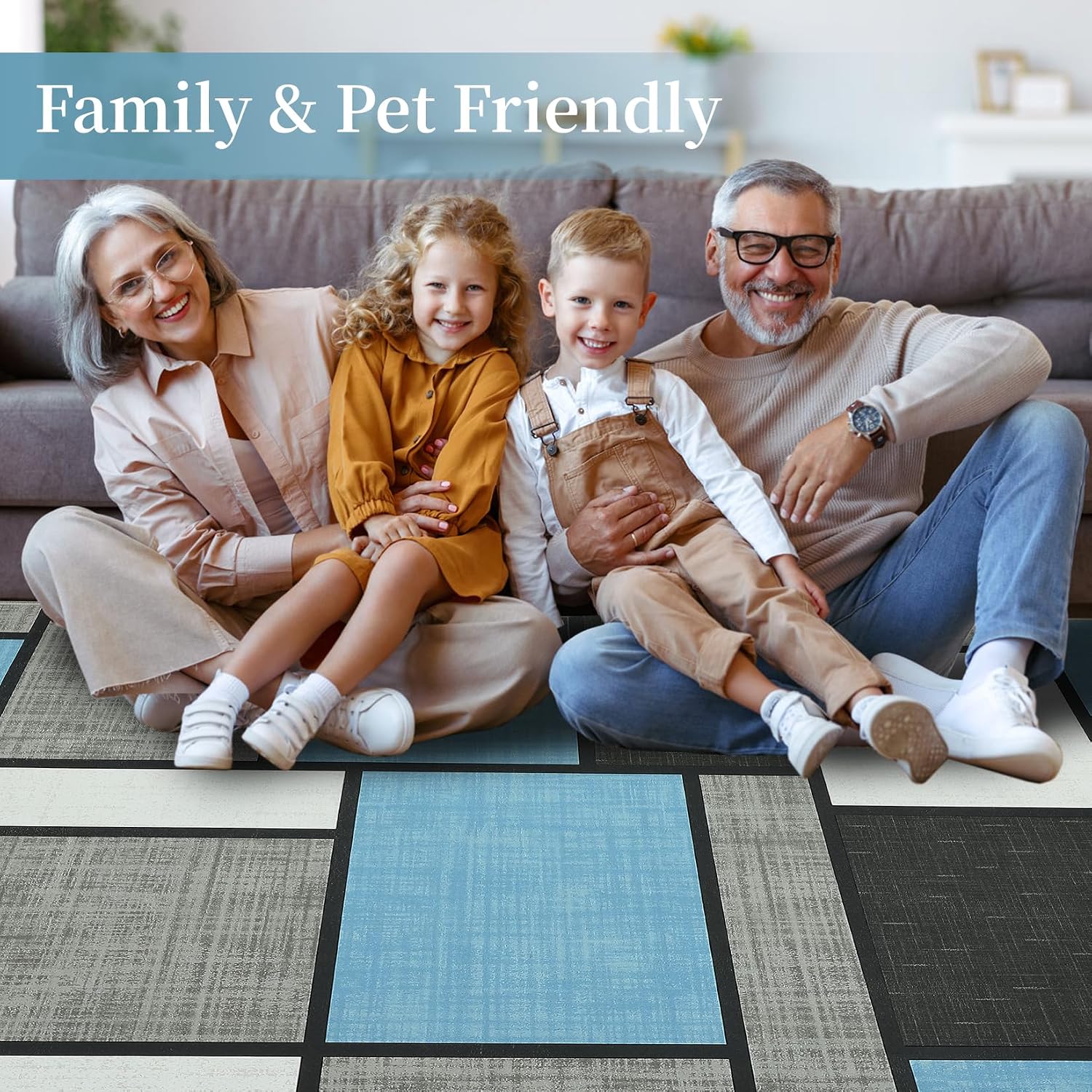 GlowSol Area Rugs 9x12 Living Room Machine Washable Rugs Geometric Modern Rug Non Slip Carpet for Bedroom Large Area Rug Stain Resistant Throw Rugs Classroom Office Rug Sky Blue 9'x12'