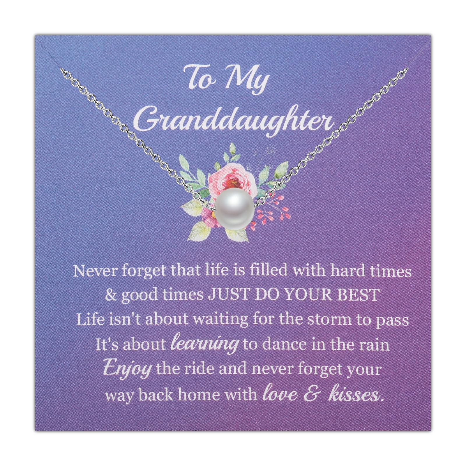WSNANGInspirational Necklace To My Daughter Granddaughter Niece Pearl Necklace Birthday Graduation Gifts for Family Pearl Pendant Jewelry (granddaughter nc), Medium, Stainless Steel, nothing