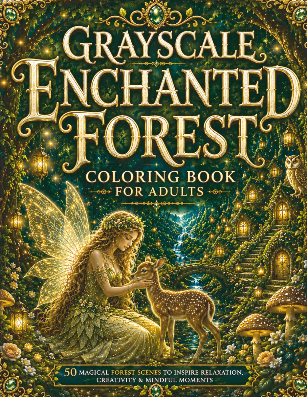 Grayscale Enchanted Forest Coloring Book for Adults: 50 Magical Grayscale Forest Scenes Featuring Fairies, Woodland Creatures & Hidden Cottages (BrightNova Grayscale Coloring Books)