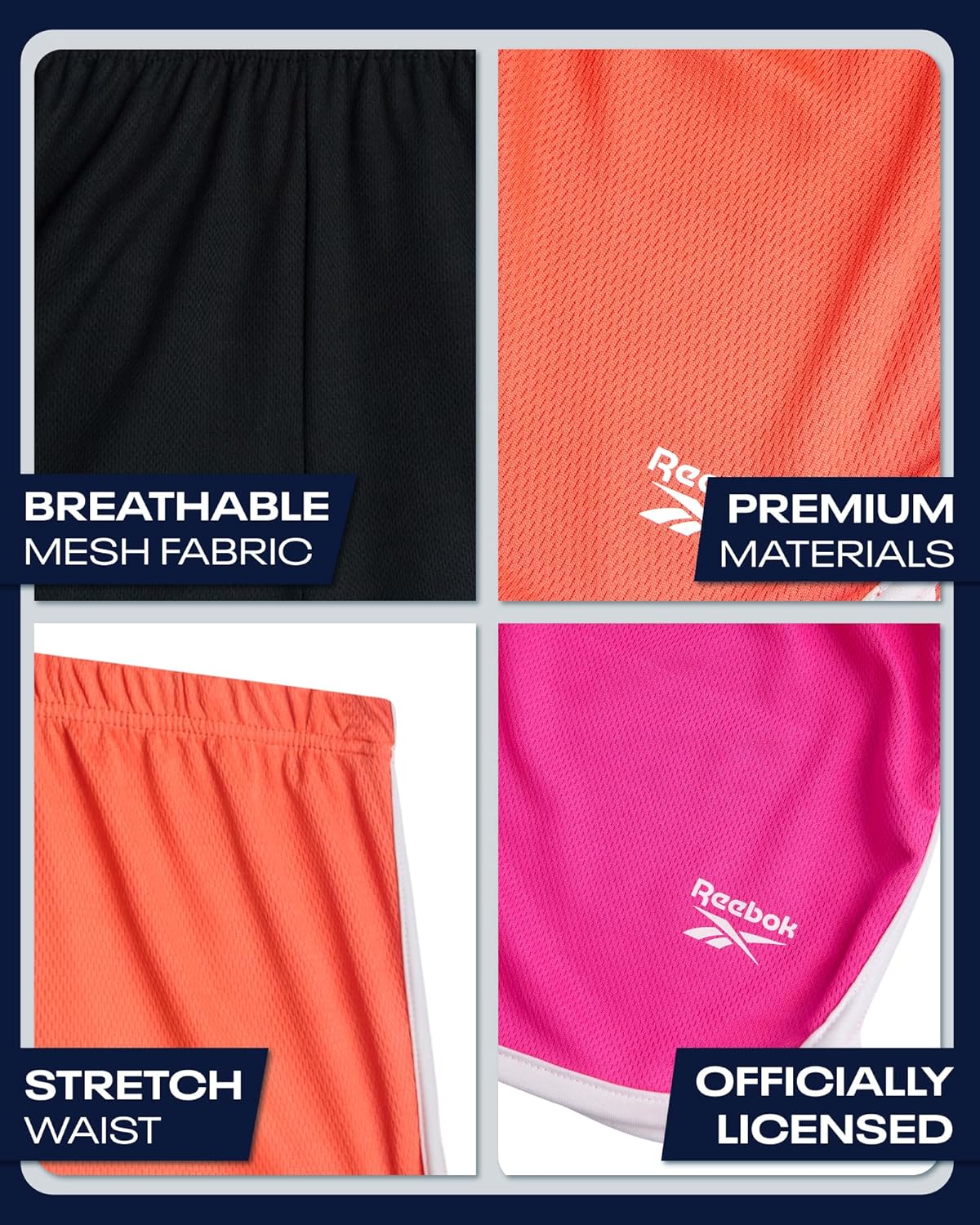 Reebok Girls Athletic Shorts - 3 Pack Active Performance Lightweight Mesh Dolphin Girls Shorts for Running Soccer Gym (7-12) - Image 3