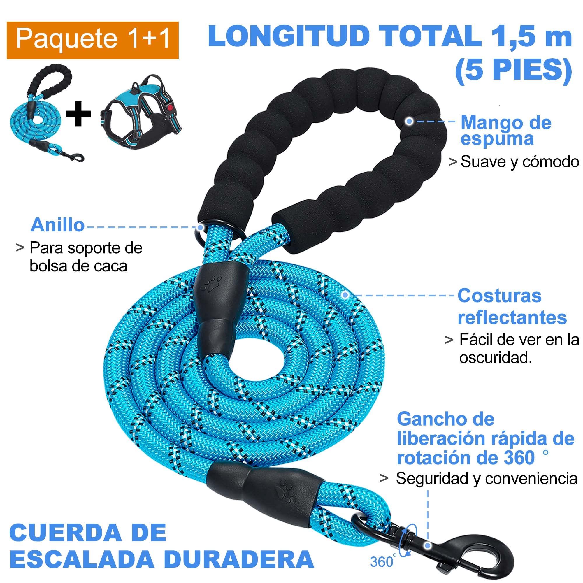 haapaw Arnés para Perro sin Tirar, Ajustable, Reflectante Oxford, fácil de controlar, Mediano y Grande, con una Correa para Perro Resistente