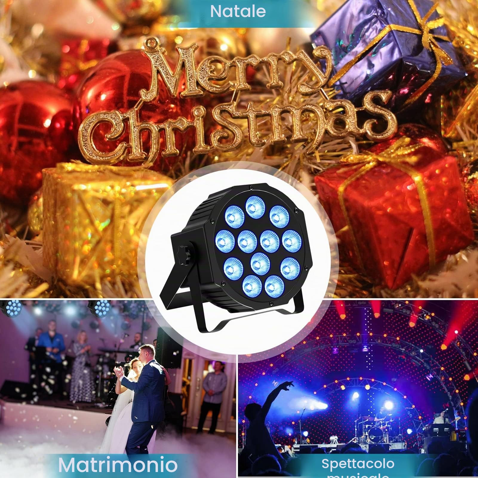 4PCS Batteria Par LED con Borsa, RGBW 12 LED Faretto Ricaricabile con Funzione di Temporizzazione e 7 Modalità Illuminazione Palco per Palcoscenico Matrimoni Bar DJ Discoteca Halloween Natale