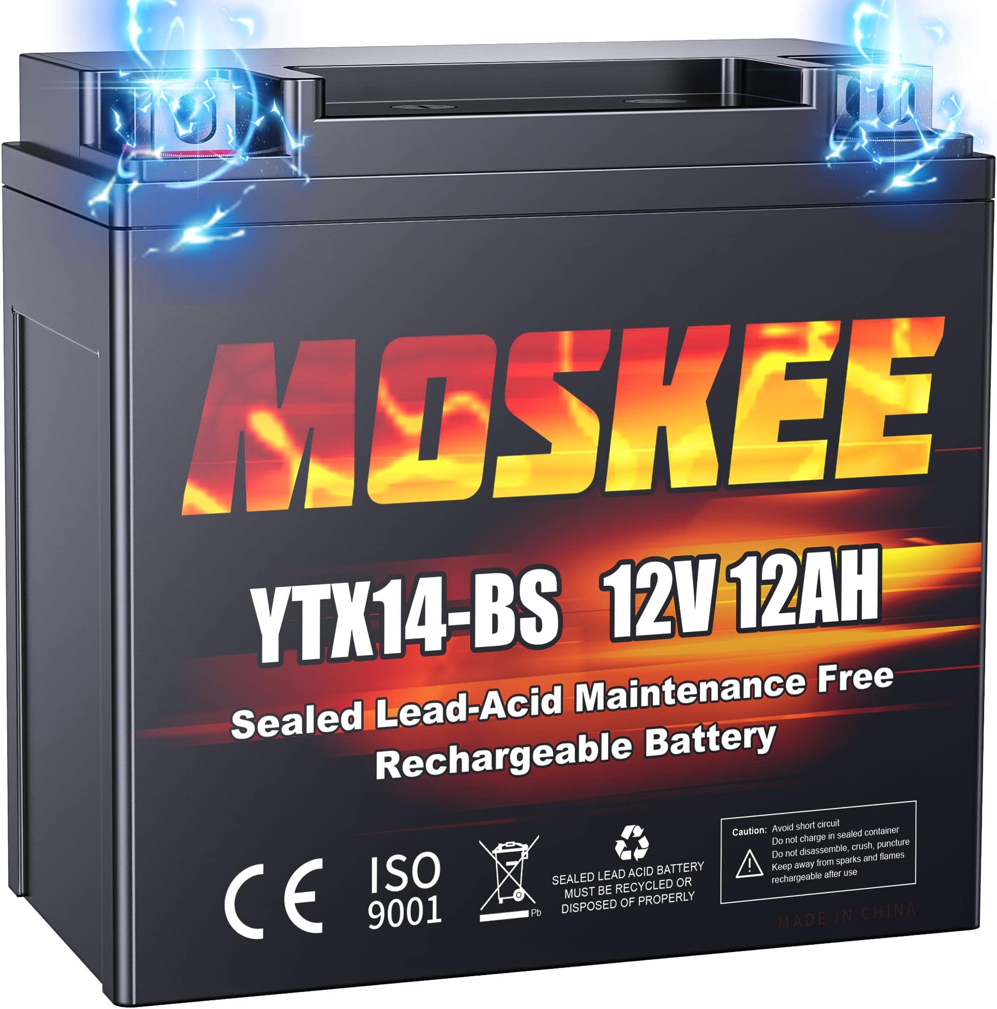 Moskee YTX14-BS Motorcycle Battery For Honda Yamaha Suzuki Kawasaki, Sealed AGM 235CCA 12V 12Ah ATV Battery Maintenance Free - High Performance