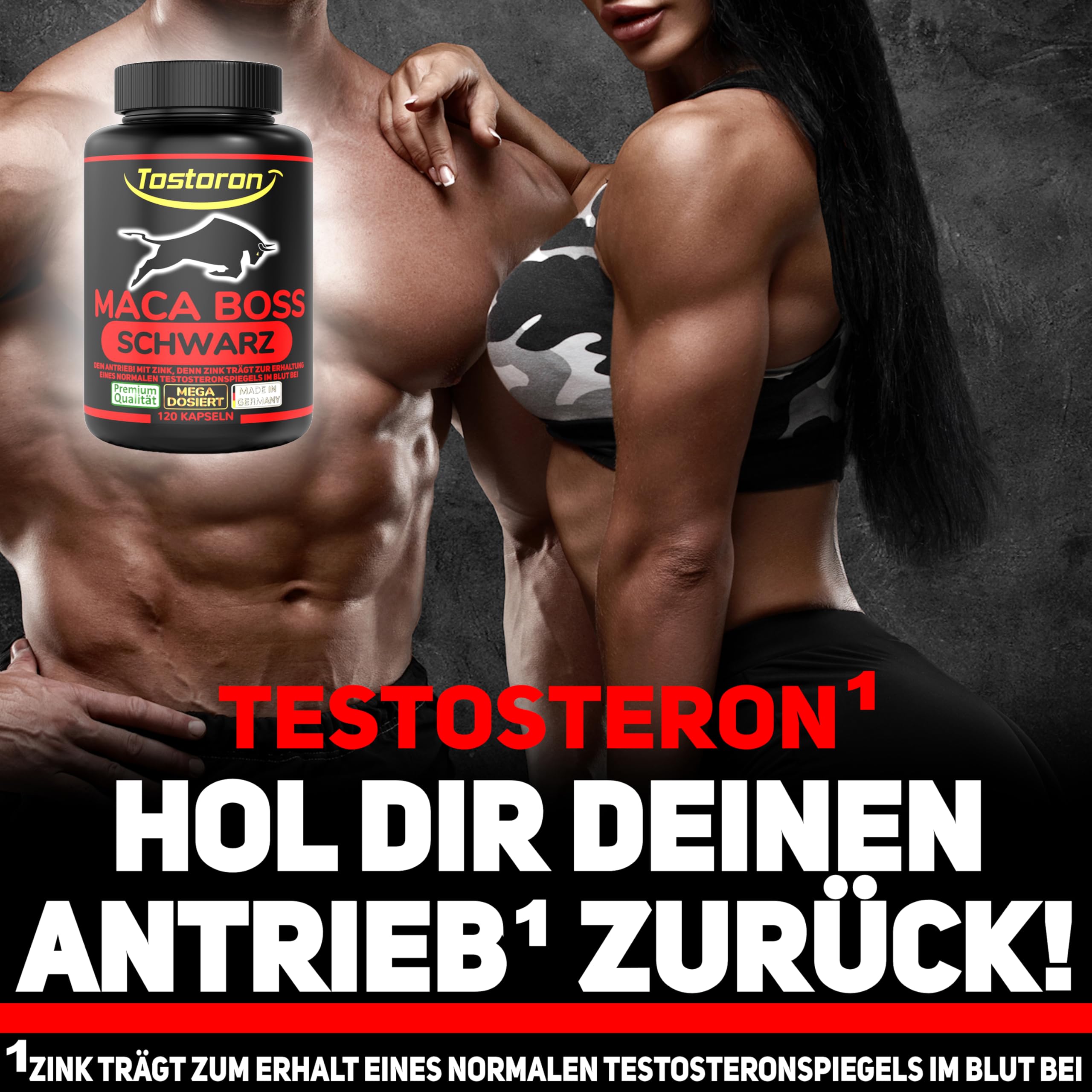 Tostoron MACA 6000 SCHWARZ HOCHDOSIERT 120 Kapseln, Tribulus, Cordyceps, Ginseng, Ginkgo, Pinienrinde, Vitamin C, Selen, Zink, 1 Dose (1x95,9g)