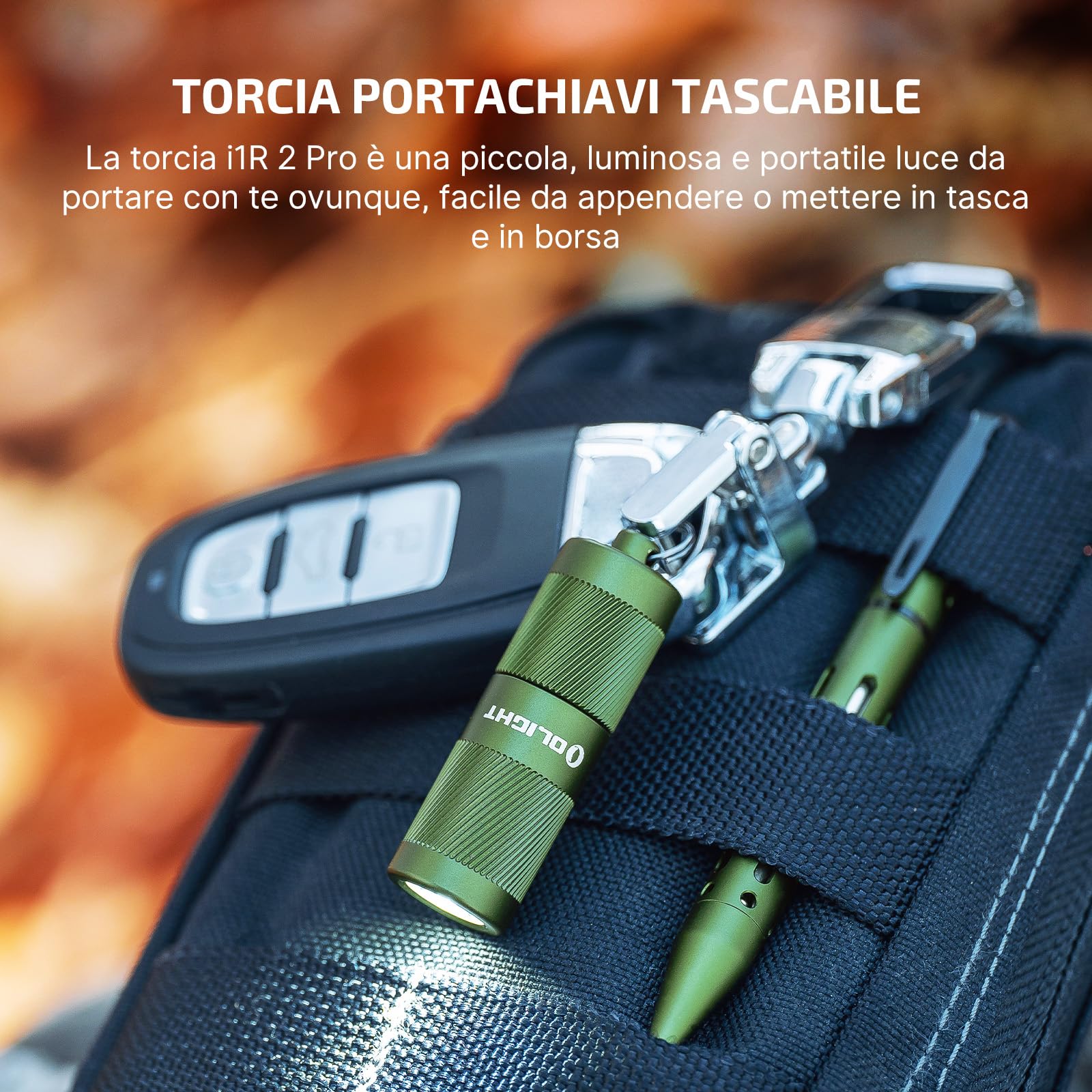 OLIGHT i1R2 Pro 180 Lumen EOS Portachiavi Mini Torcia USB Ricaricabile Luminosa, IPX8 Impermeabile 2M Protezione Anticaduta Piccola Torcia per Campeggio All'aperto (Verde)