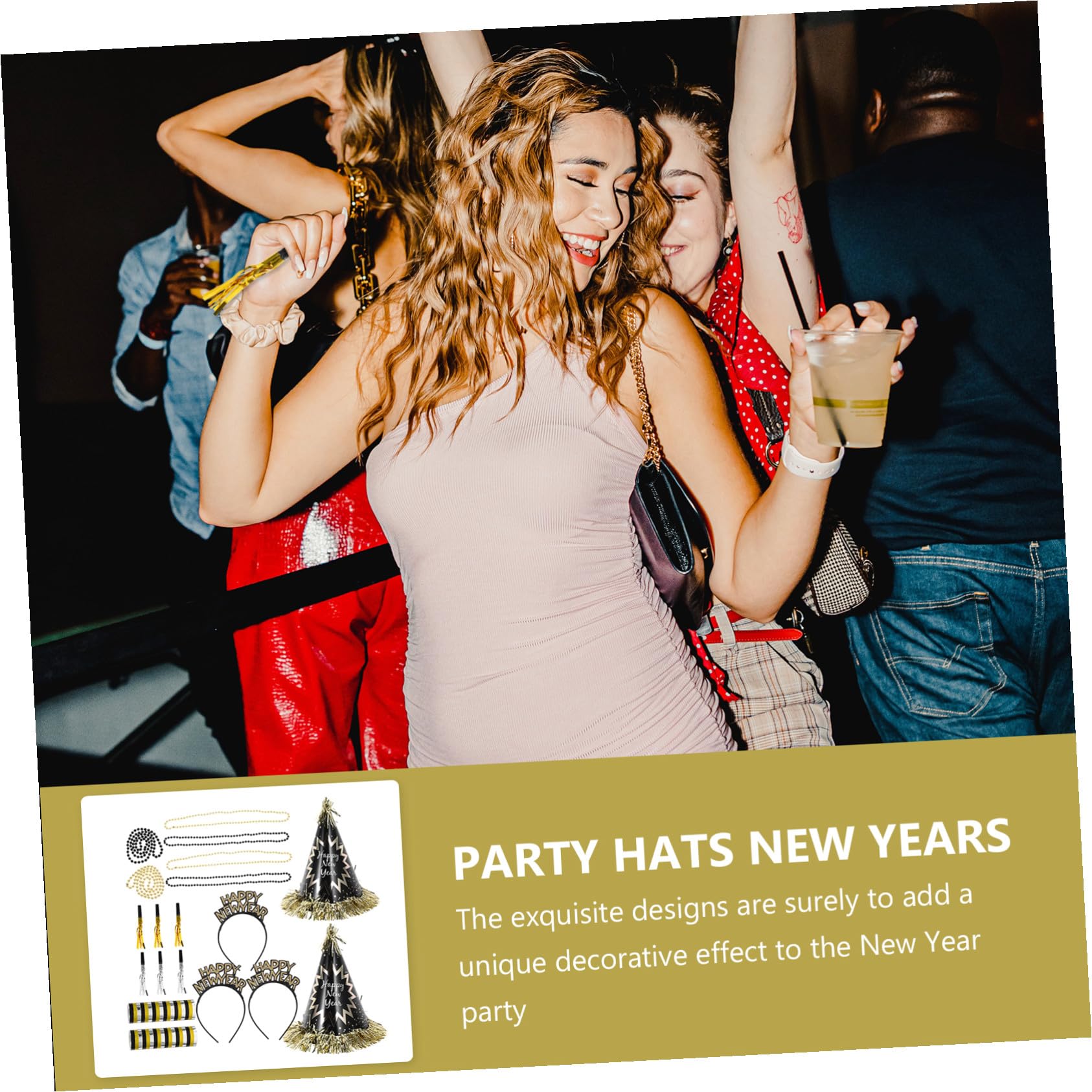 Neujahrs-Feierhut-Set Schwarz-Gold mit Stirnband Papierhut und Krachmacher Sichere Materialien Vielseitige Silvester-Deko für festliche Jahreswechsel-Feiern und Geburtstage