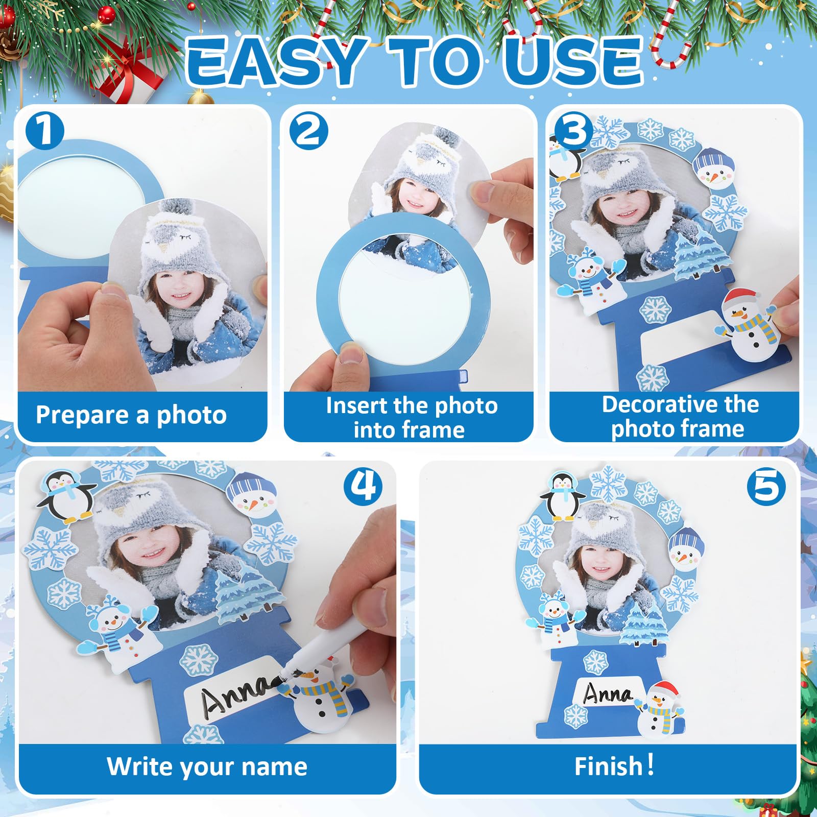 Qyeahkj Winter-Bastelsets, Schneekugel, DIY, Bilderrahmen, Basteln, Schneeflocke, Bilderrahmen, Schneemann, Aufkleber, Kunsthandwerk für Kinder, Geschenk, Weihnachten, Urlaub, Zuhause, Schule,