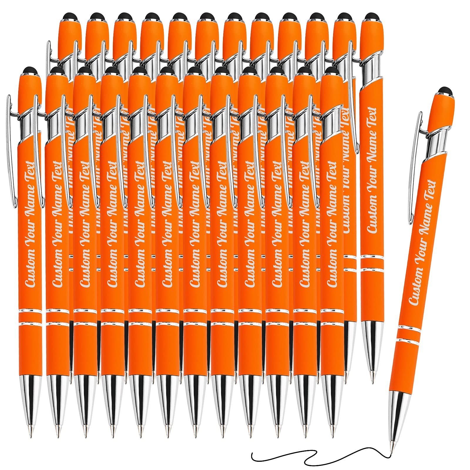 24PCS Personalised Pens Bulk with Name Free Engraving,Custom Ballpoint Pens with Stylus,Engraved Text Message Logo,Customised Gifts for Business,Graduation,Wedding,Birthday,Christmas-Black Ink