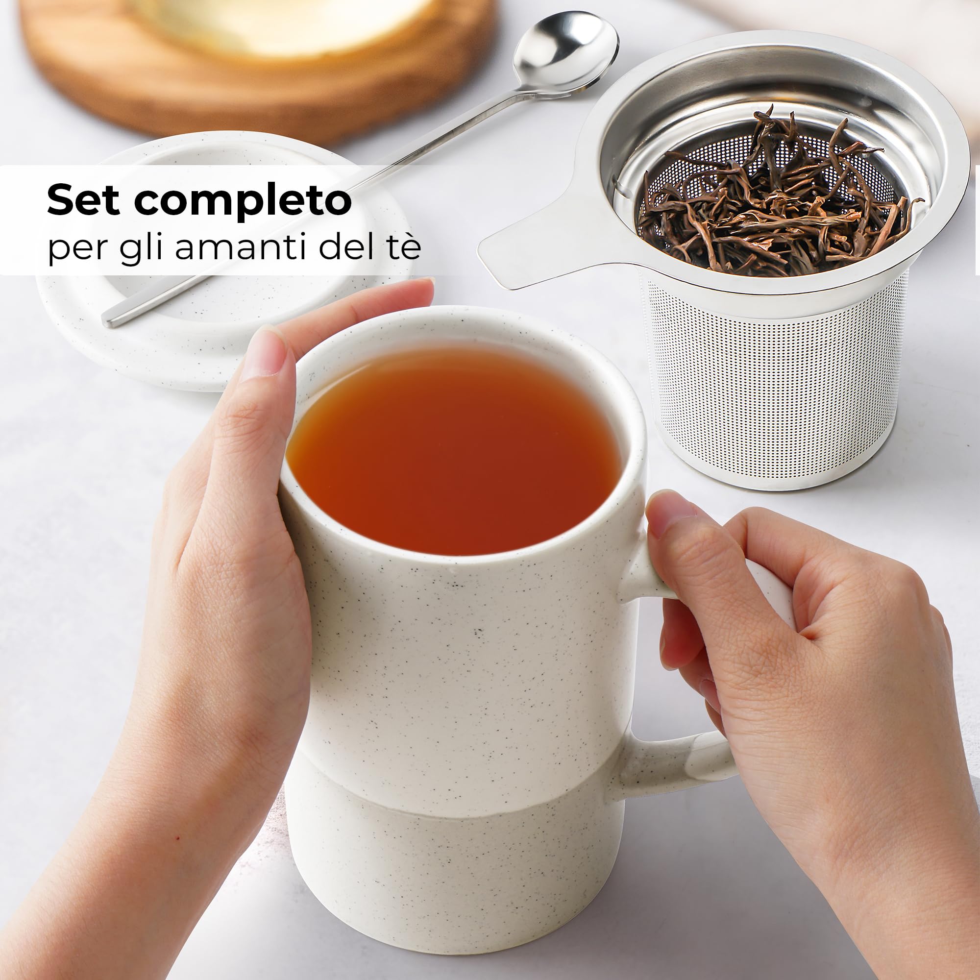 Set 2 Tazze Da Tè 500 Ml Con Infusore | Ceramica | Coperchio E Cucchiaio | Per Tè In Foglie | Regalo Elegante Blu - Foto 10