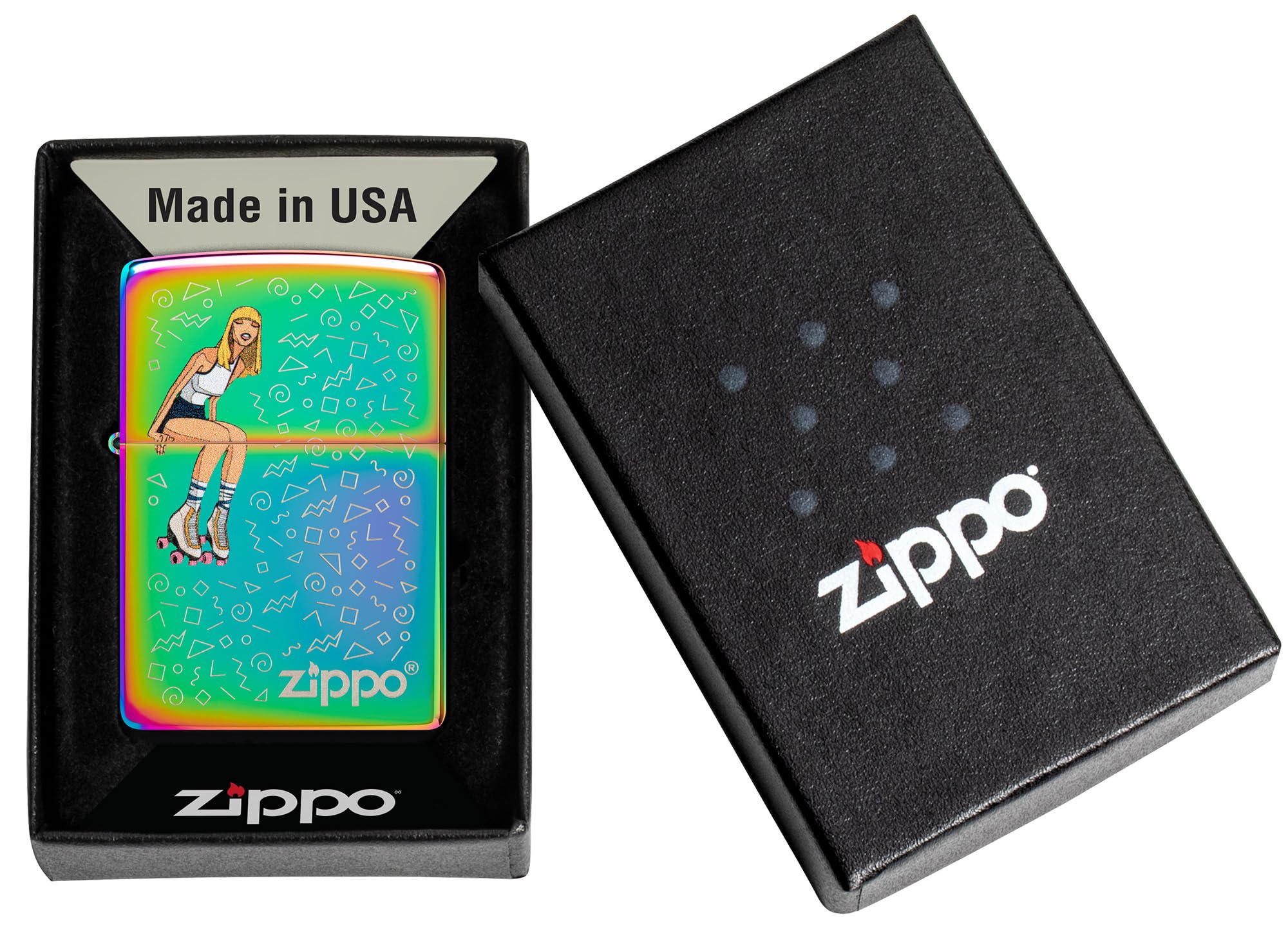 Zippo Encendedor a Prueba de Viento - Roller Skate Girl - Acabado Multicolor, Grabado Láser - Recargable - Reutilizable - Diseño a Prueba de Viento - Caja de Regalo - Hecho en EEUU