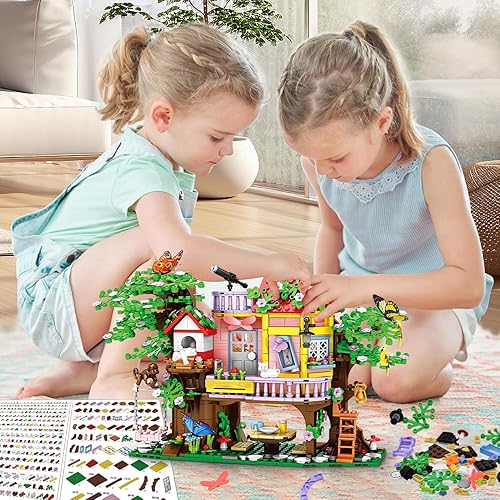 Miniatura 5 de WINGIFT Juego de 840 piezas de construcción de casa en el árbol, kit creativo de bloques de construcción de casas forestales, casa de árbol de