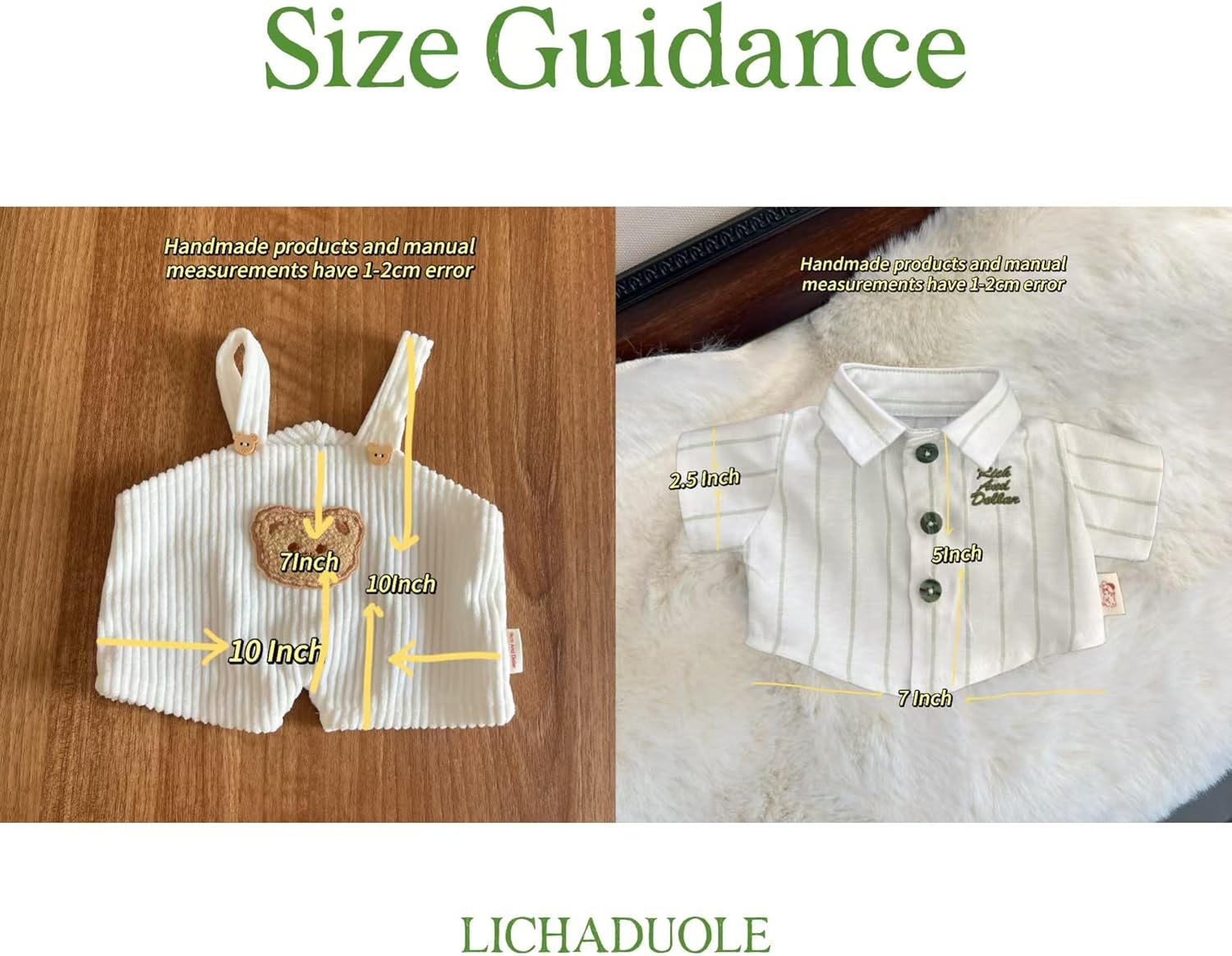 9-12''/30cm Stuffed Animal Doll Clothes Striped Shirt & White Overalls Set for Bashful Bunny and Teddybear(NO Doll)