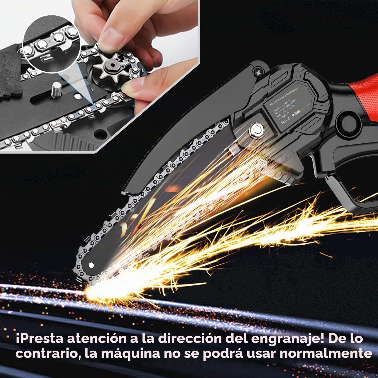 Mini Motosierra Bateria 6 Pulgadas, Eléctrica Motosierra de Mano Pequeñas Sierra Podar Bateria, 2 x 2000 mAh Baterías, para Cortar árboles de Jardín y Cortar Madera