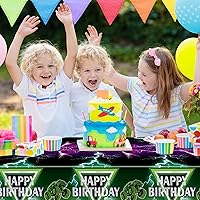 Vista 5 de Manteles de camión monstruo verde y morado – Funda rectangular desechable para baby shower, fiesta de cumpleaños de niños, decoración de mesa