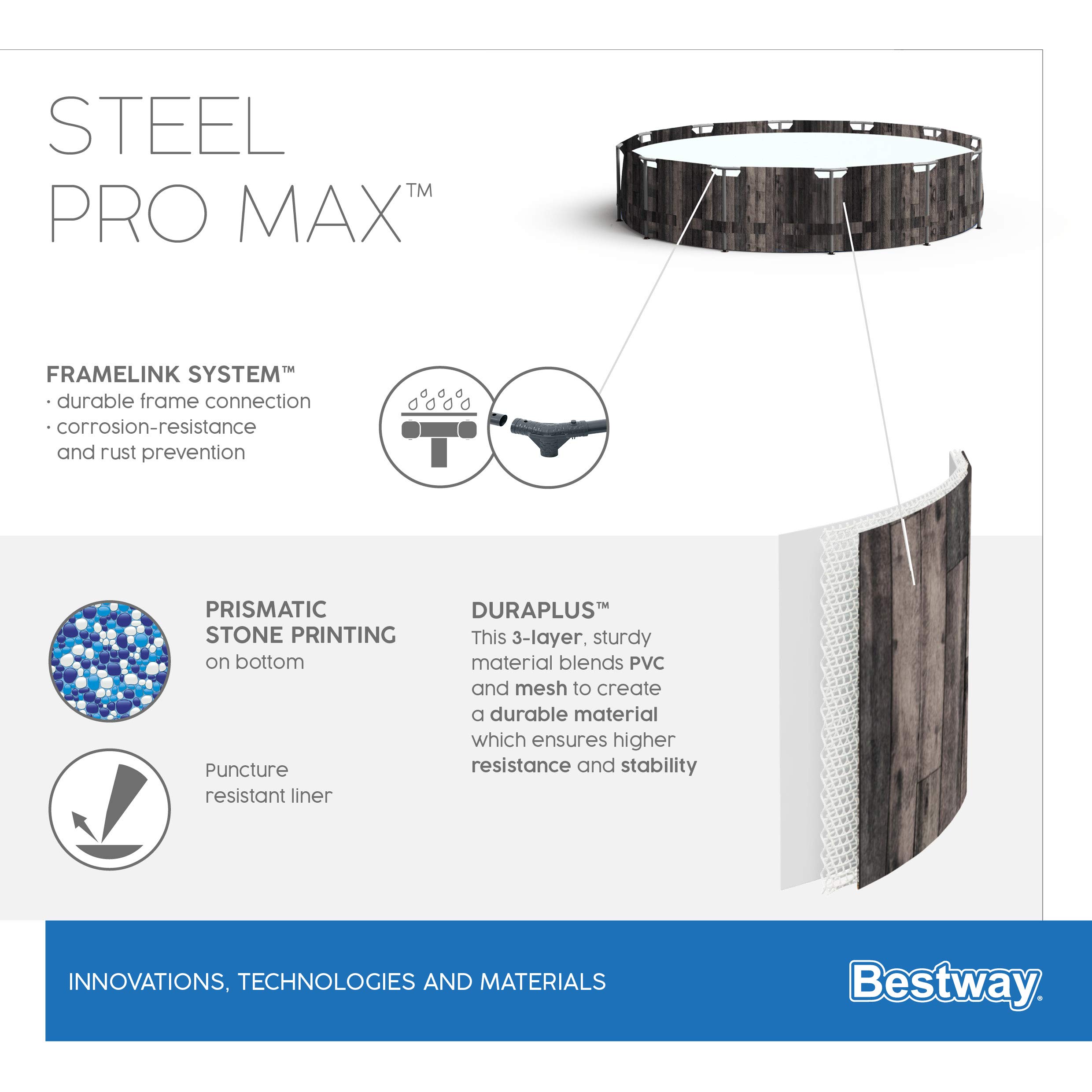 Bestway Steel Pro MAX - Set per piscina con pompa filtro, Ø 366 x 100 cm, effetto legno (quercia), rotondo