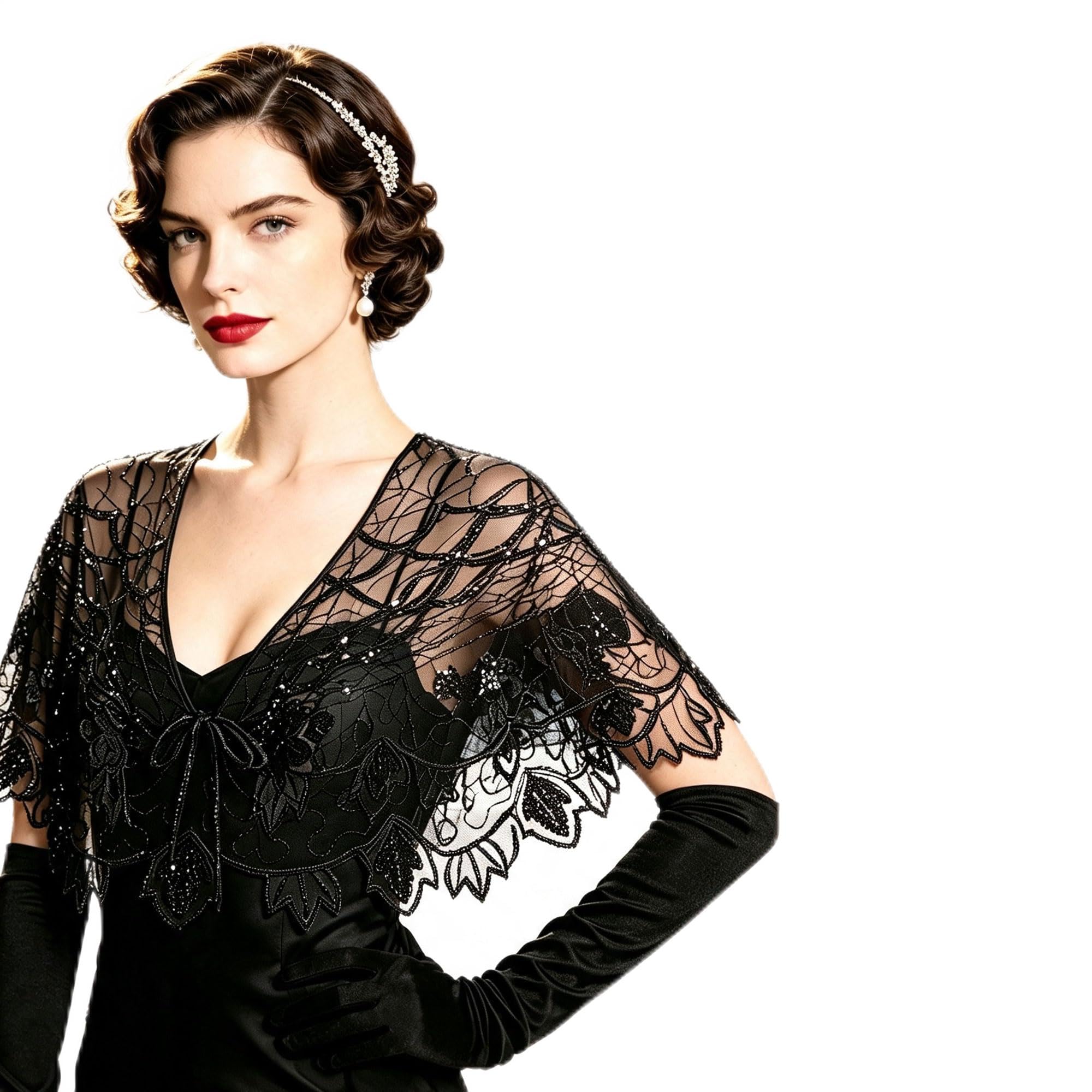 LaVenty Luxurious 1920s Shawl Wraps Long Silk Gloves — image 1