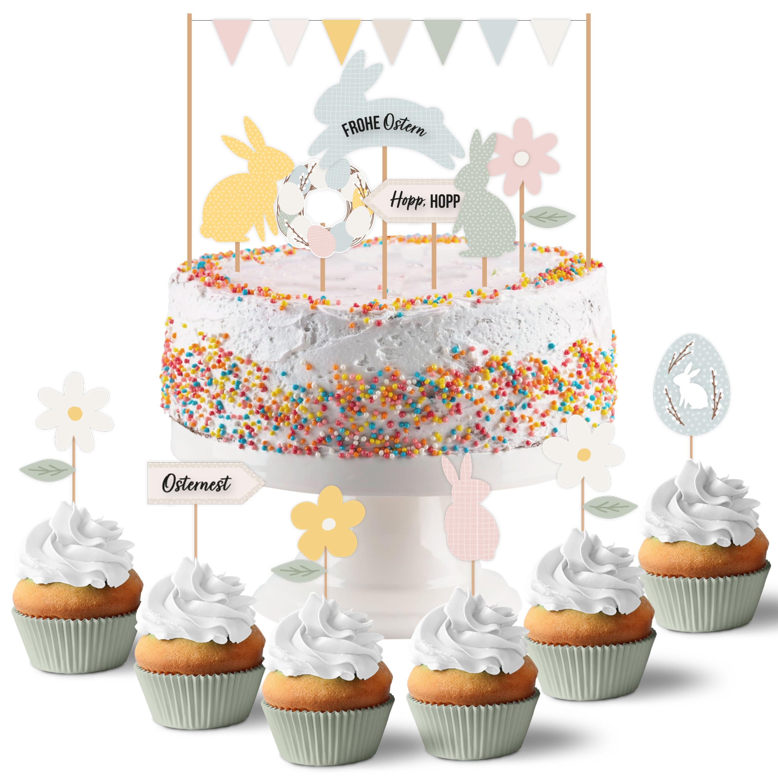 Papierdrachen Cake Topper Pastel Easter - Festive Easter Decoration - Easter Cake Decoration, Pastel Cake Topper