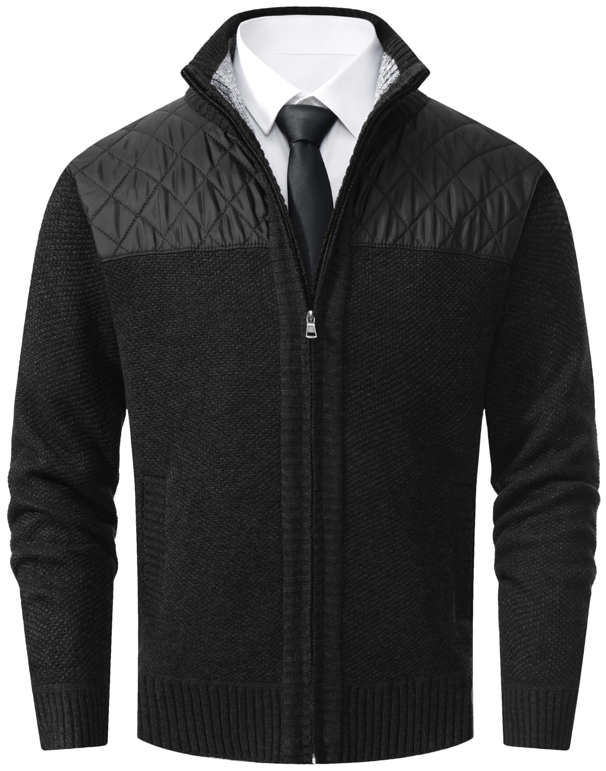 Vcansion Mens Classic Cardigan Sweaters Stand Collar Slim Fit Casual Knitted Sweater