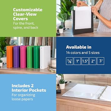 Easyview 3-Ring Binder, Clear-View Cover, 3 Round Rings, Orange, 6 Pack