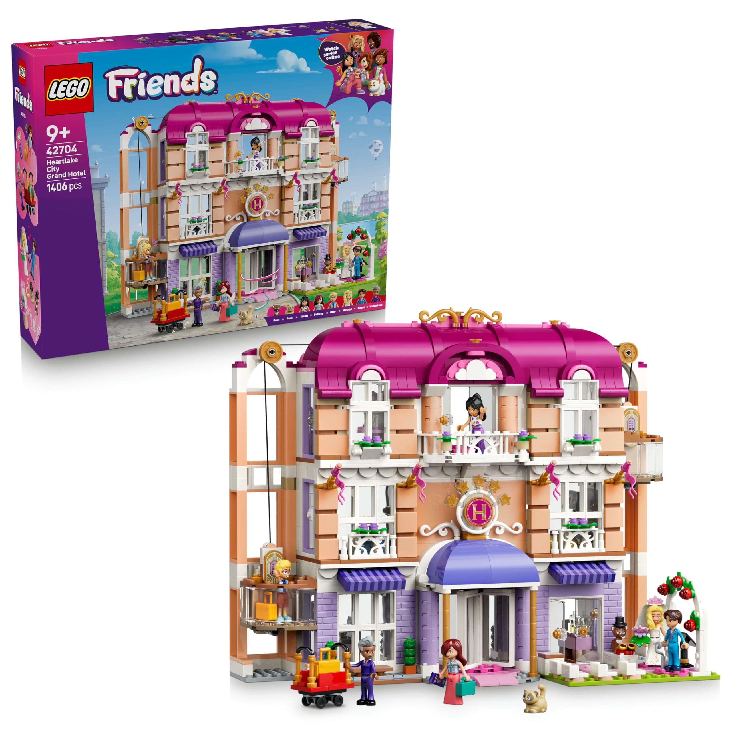LEGO Friends Das Grandhotel von Heartlake City Puppenhausset mit 6 Spielfiguren und 2 Katzen