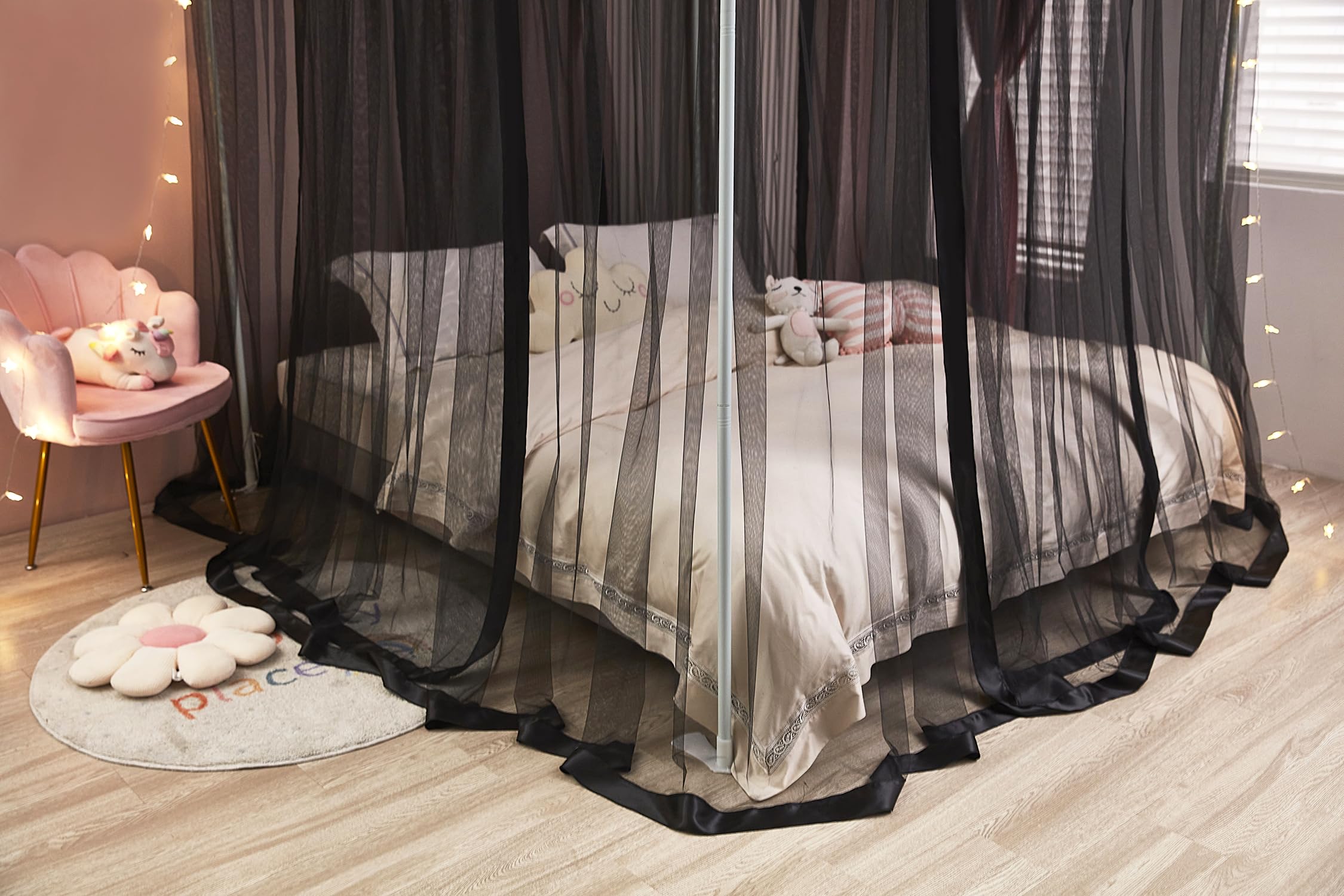 ZIQINPSQ Ciel de lit – Ciel de lit princesse pour filles – Taille simple, noir