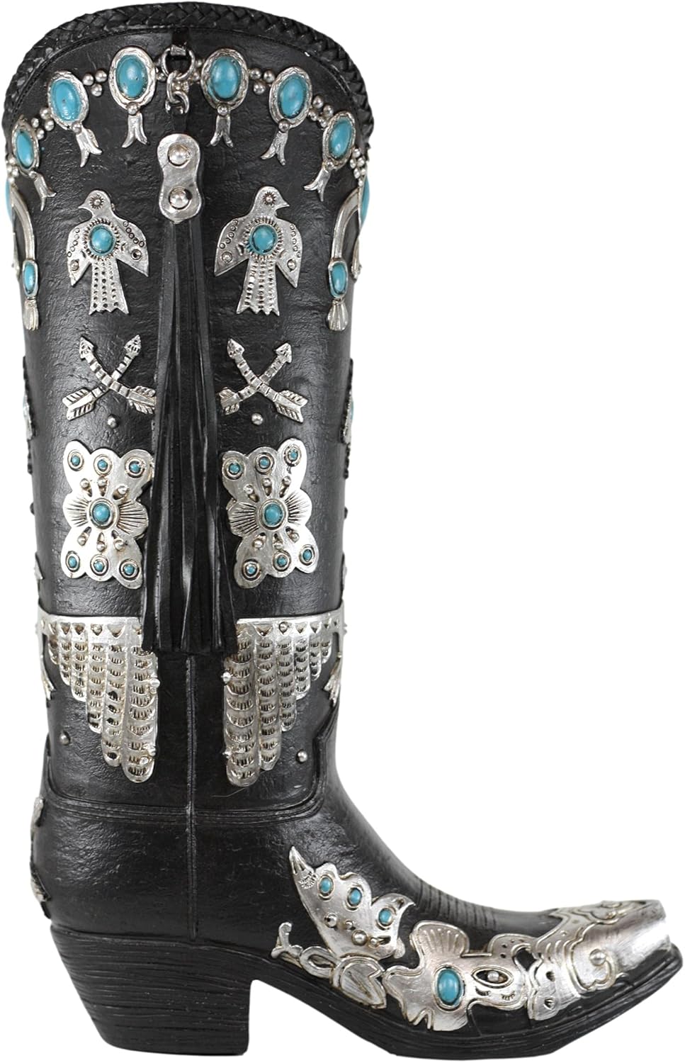 Ebros Rustic Southwestern Aztec Eagles and Arrows with Turquoise Beads Cowboy Cowgirl Boot Decorative Figurine Or Floral Vase Planter Tooled Leather Finish Table Shelf Countertop Accent