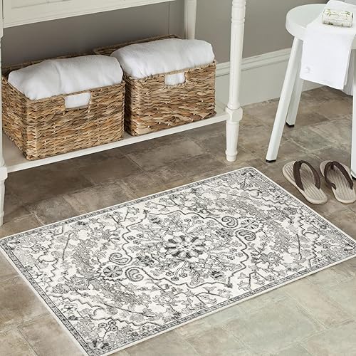 Miniatura 229 de Lahome Alfombra bohemia con medallón floral de 3 x 5 pies, suave, impresa, para baño, cocina, entrada, vestíbulo, vintage, antideslizante, lavable