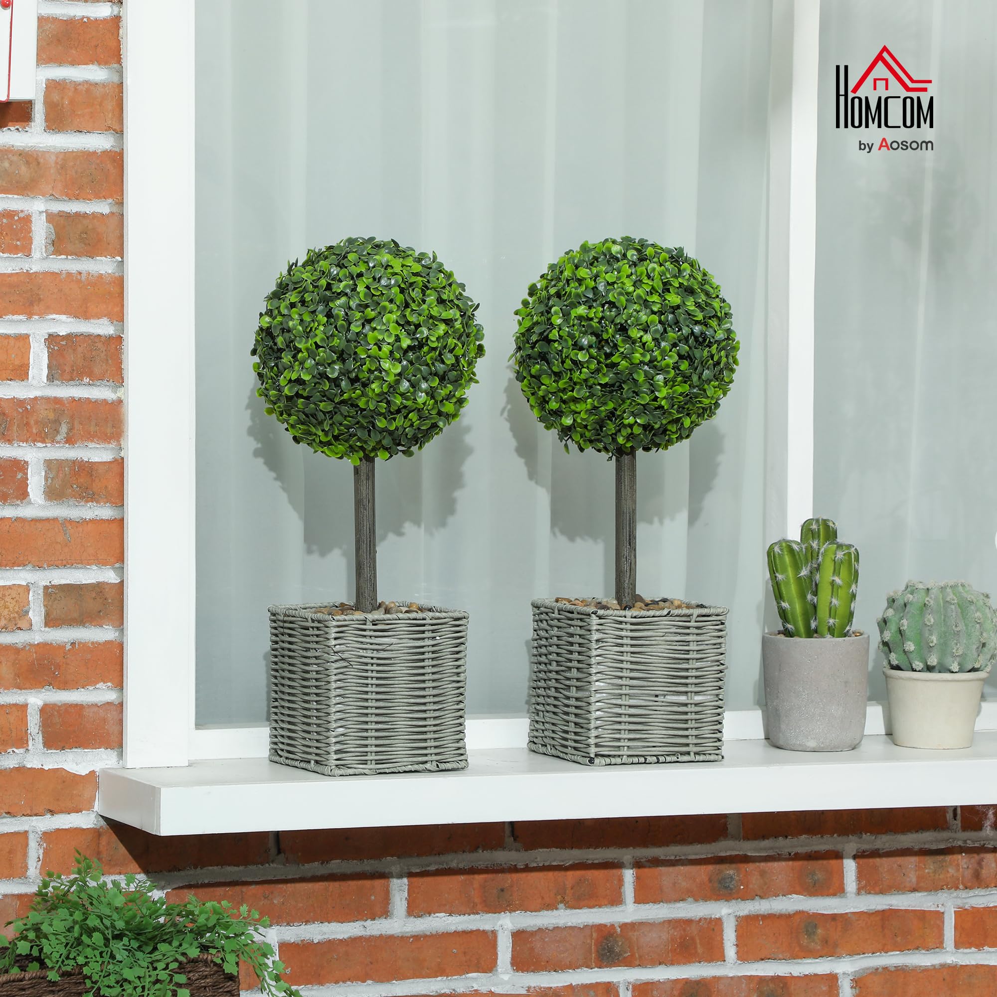 HOMCOM Lot de 2 Boules de buis artificielles 50cm avec Galets décoratifs