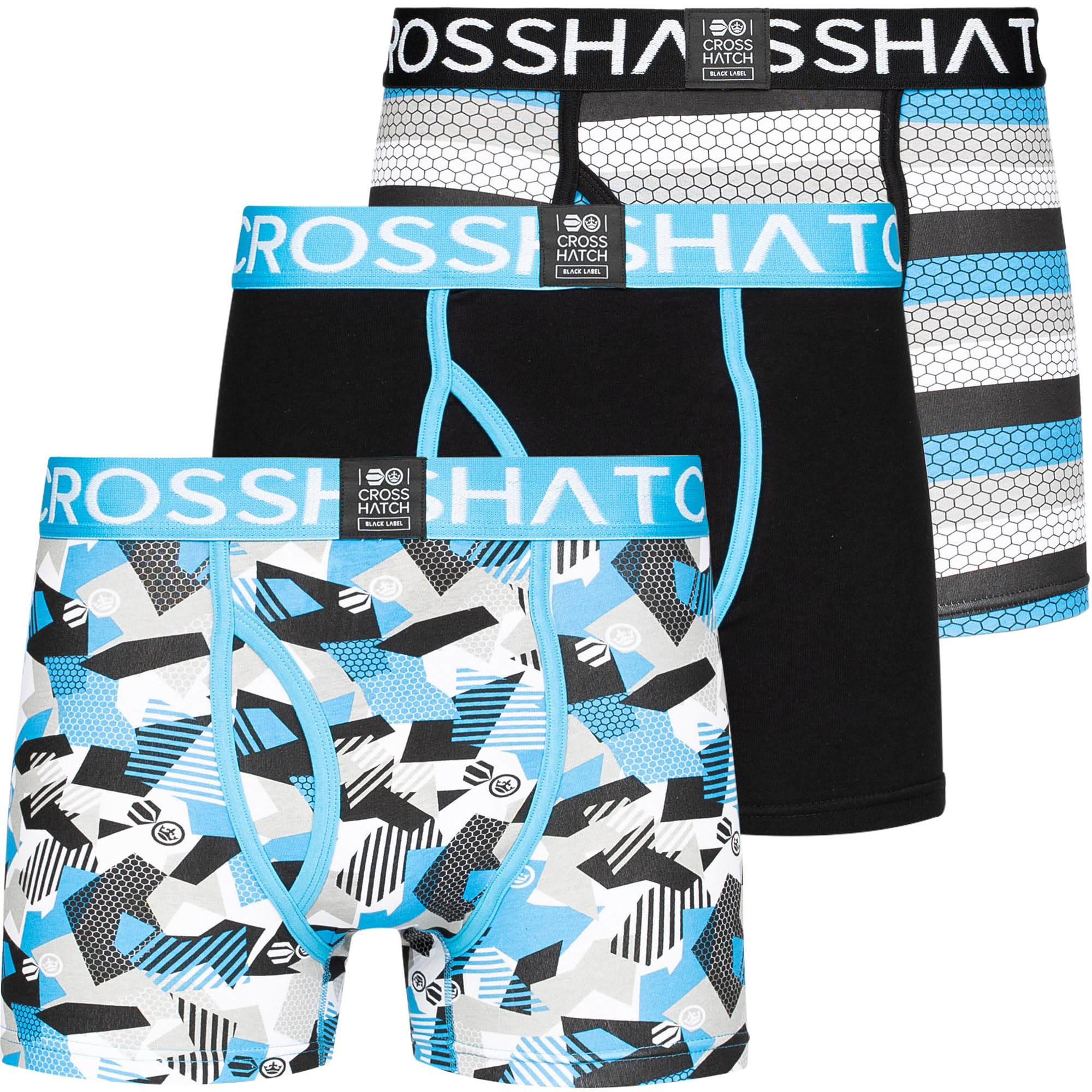 Crosshatch 3 Pack Designer Printed Boxer Trunks Underwear, Crystaline - Malibu Blue, S